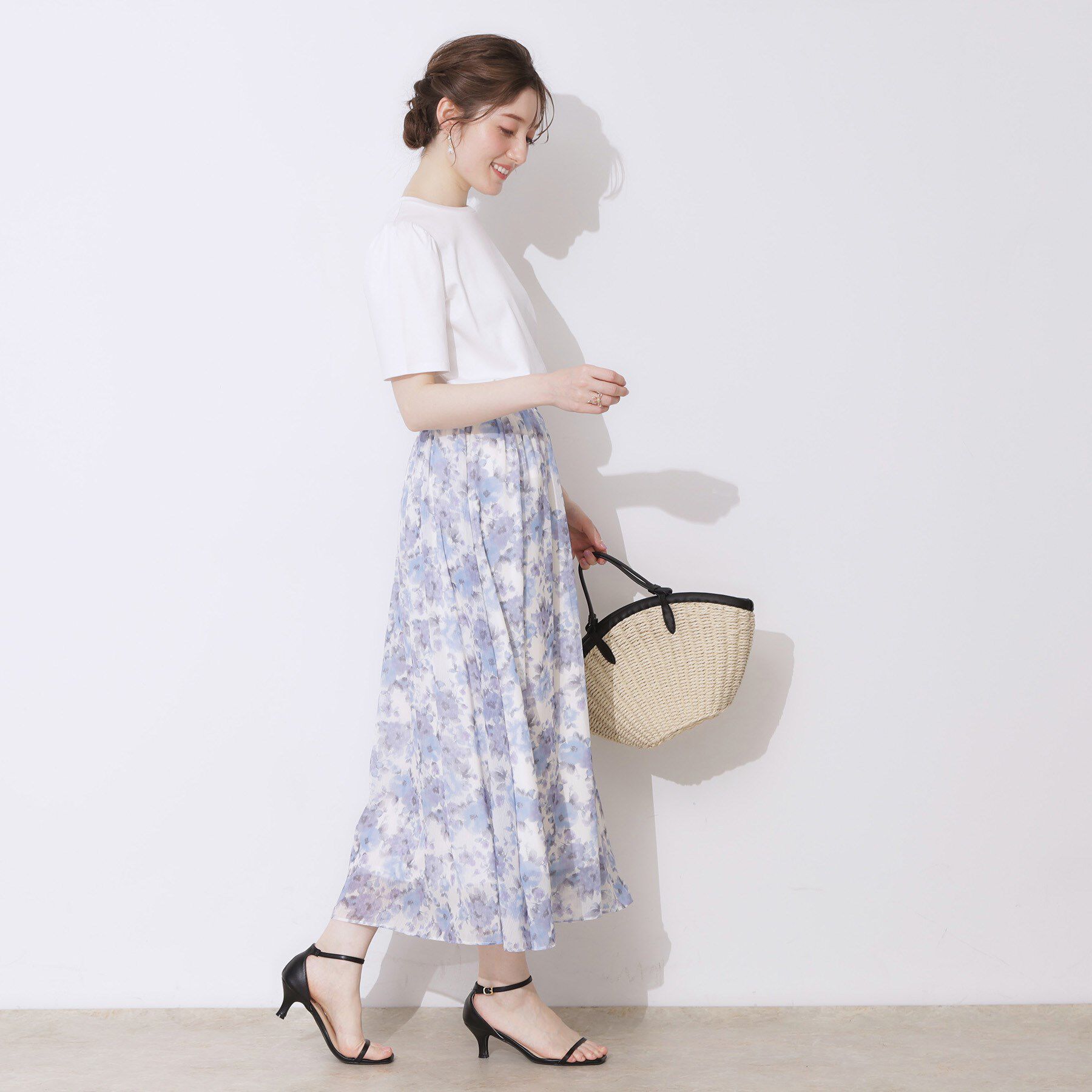 Couture broach「【華やか・ウエストゴム】かすれプリント楊柳スカート」|スカート|