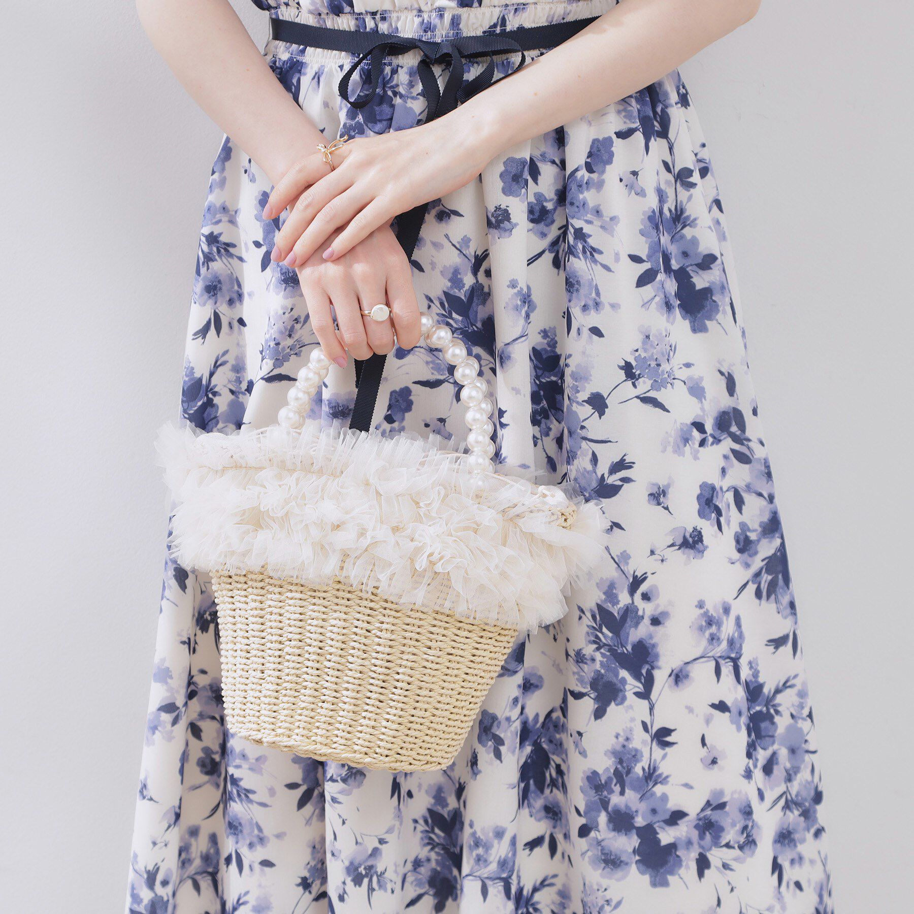 Couture broach「フリルデザインパール調ハンドルカゴバッグ」|ハンドバッグ|