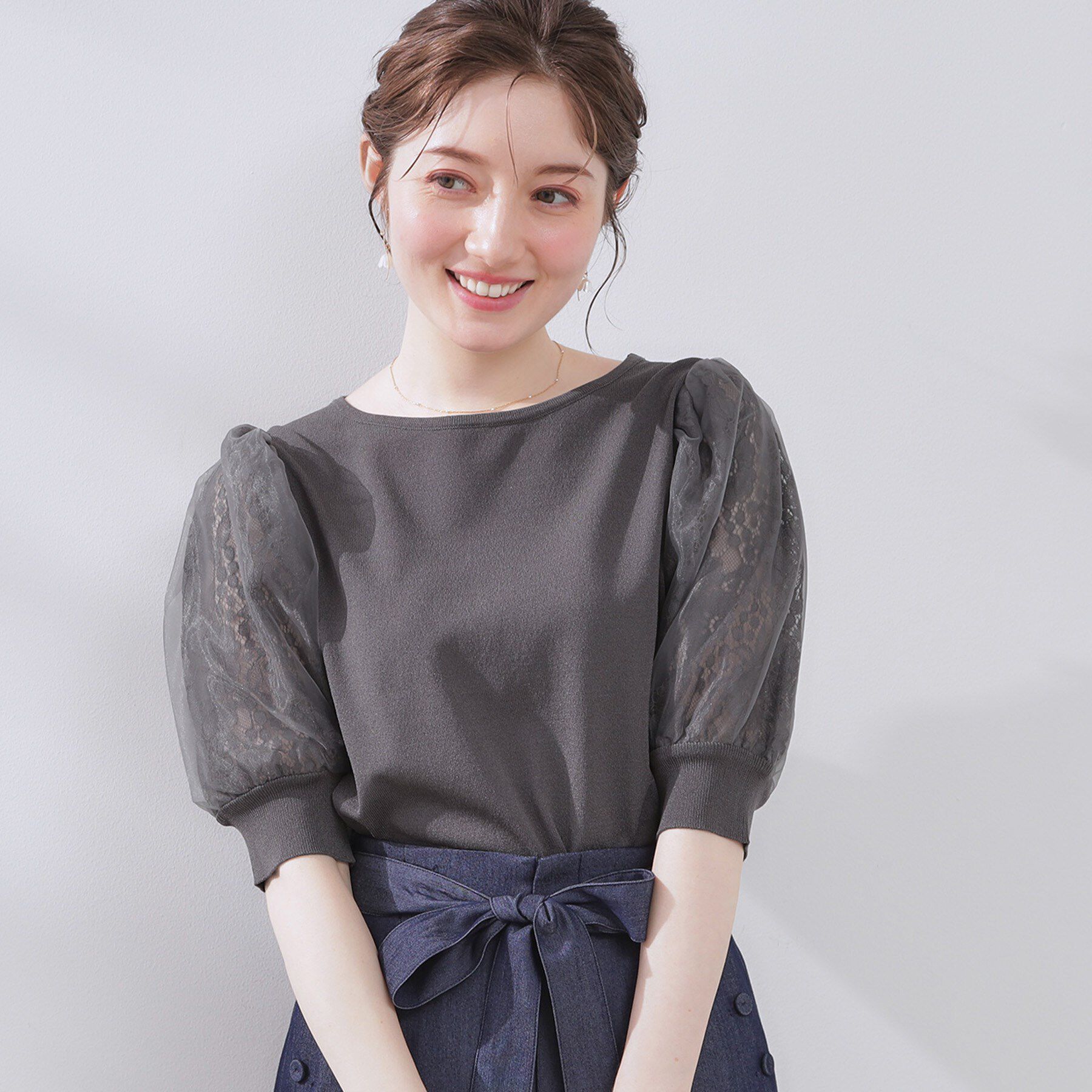 Couture broach「【洗える・UV機能・通勤】オーガンレース袖ニット」|ニット・セーター|