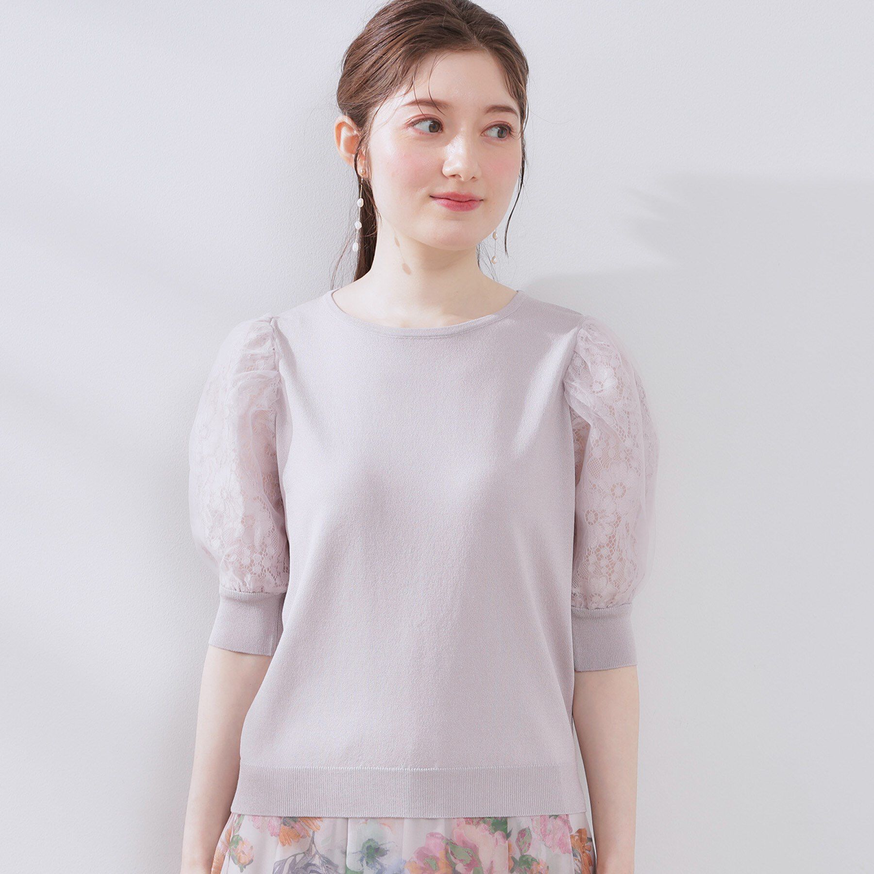 Couture broach「【洗える・UV機能・通勤】オーガンレース袖ニット」|ニット・セーター|