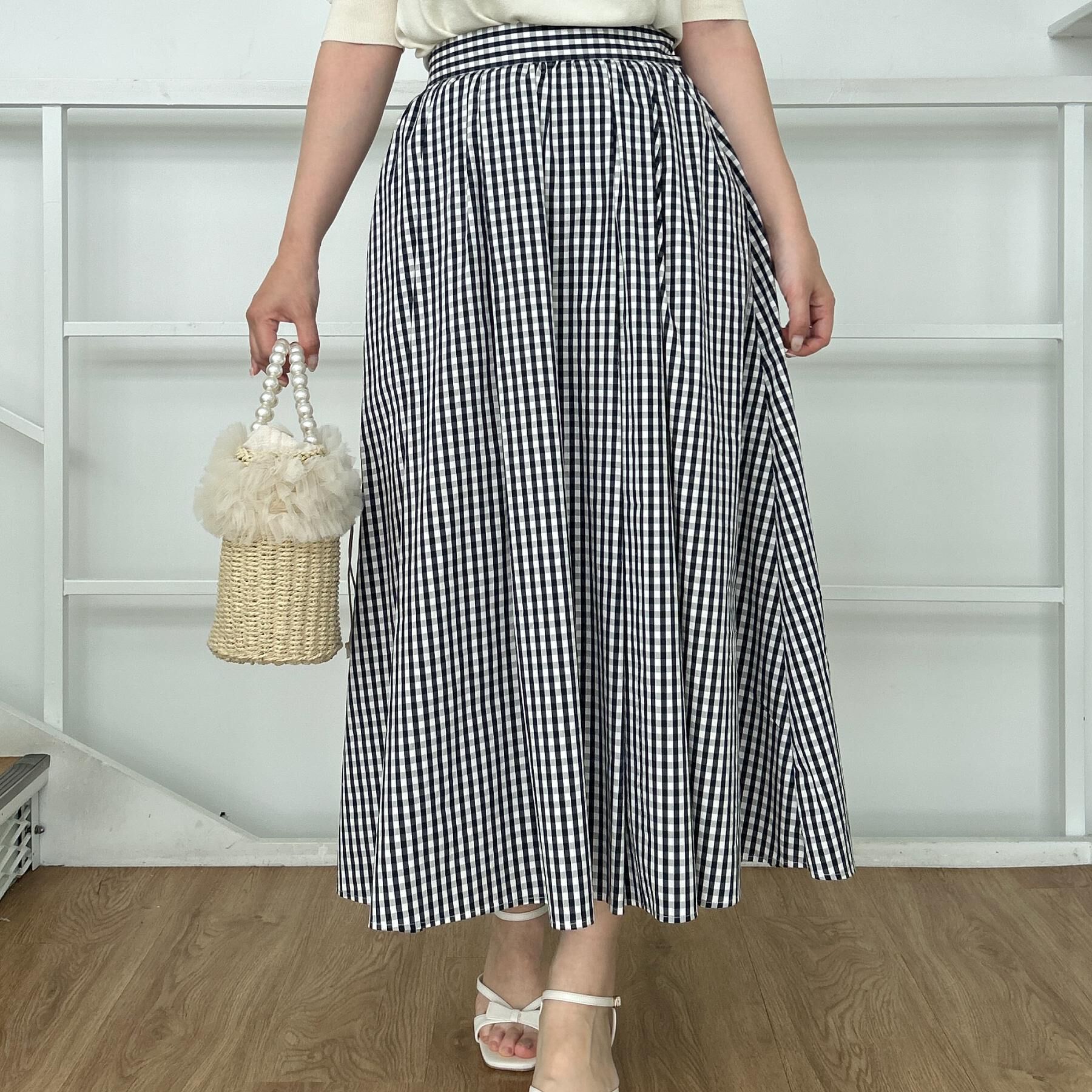 Couture broach「【大人可愛い・ゴム仕様】ギンガムチェック　タック＆ギャザースカート」|スカート|