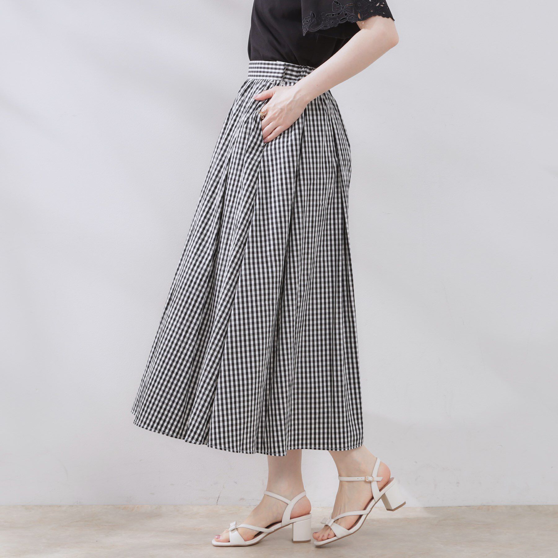 Couture broach「【大人可愛い・ゴム仕様】ギンガムチェック　タック＆ギャザースカート」|スカート|