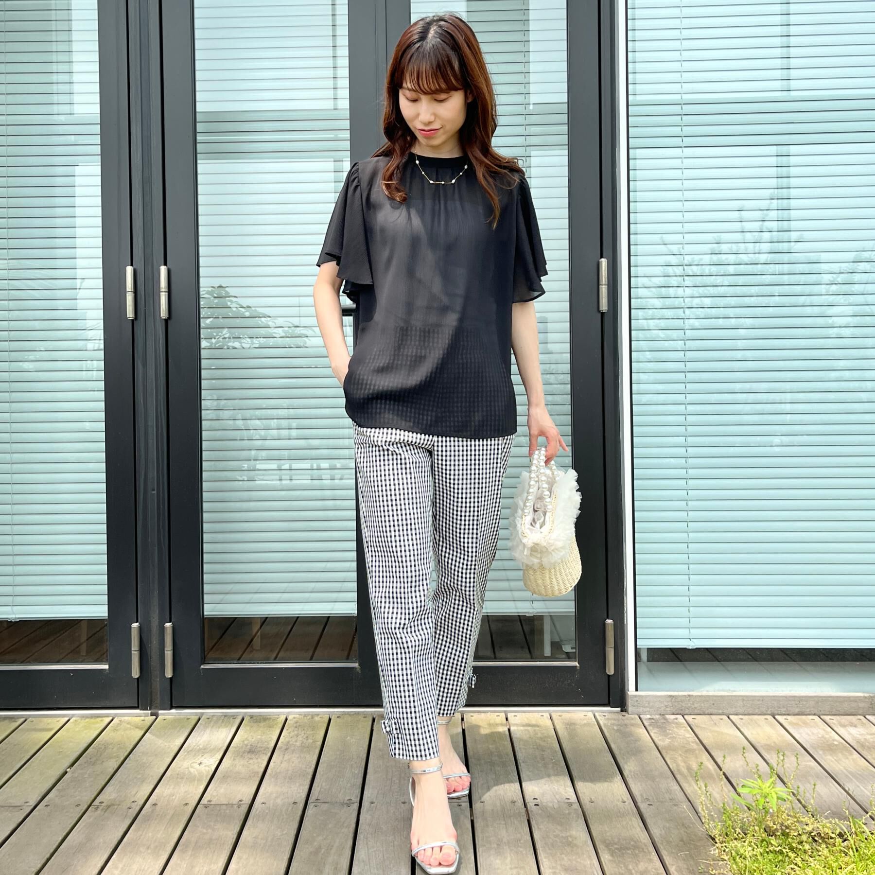 Couture broach「【キレイめ・通勤】前後2WAY楊柳フレアー袖ブラウス」|シャツ・ブラウス|