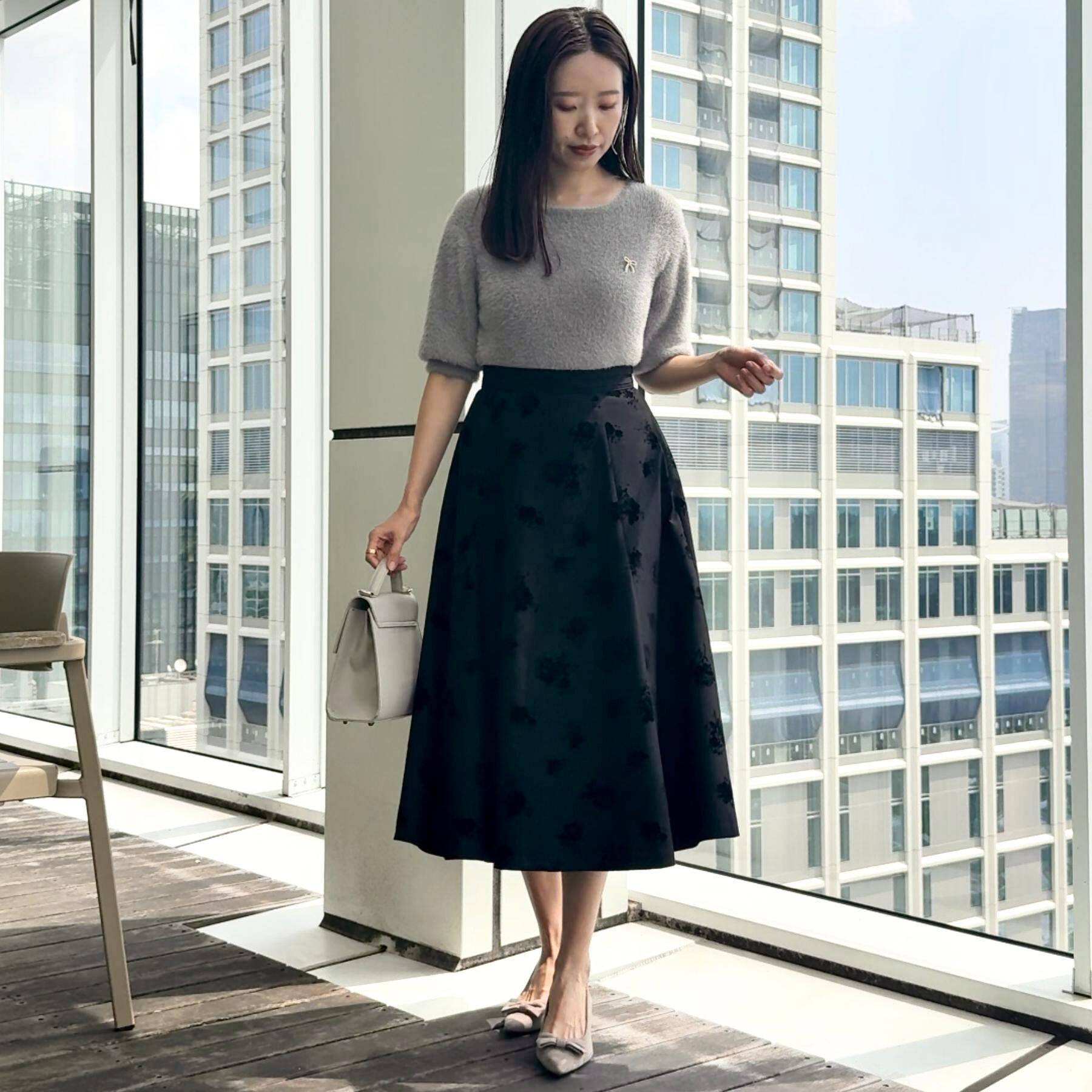 Couture broach「【着映え・5分袖・フェミニン】ラメフェザー半袖ニット」|ニット・セーター|