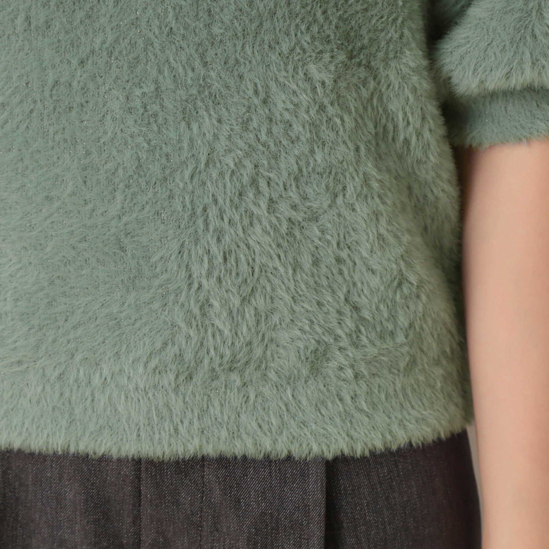 Couture broach「【着映え・5分袖・フェミニン】ラメフェザー半袖ニット」|ニット・セーター|