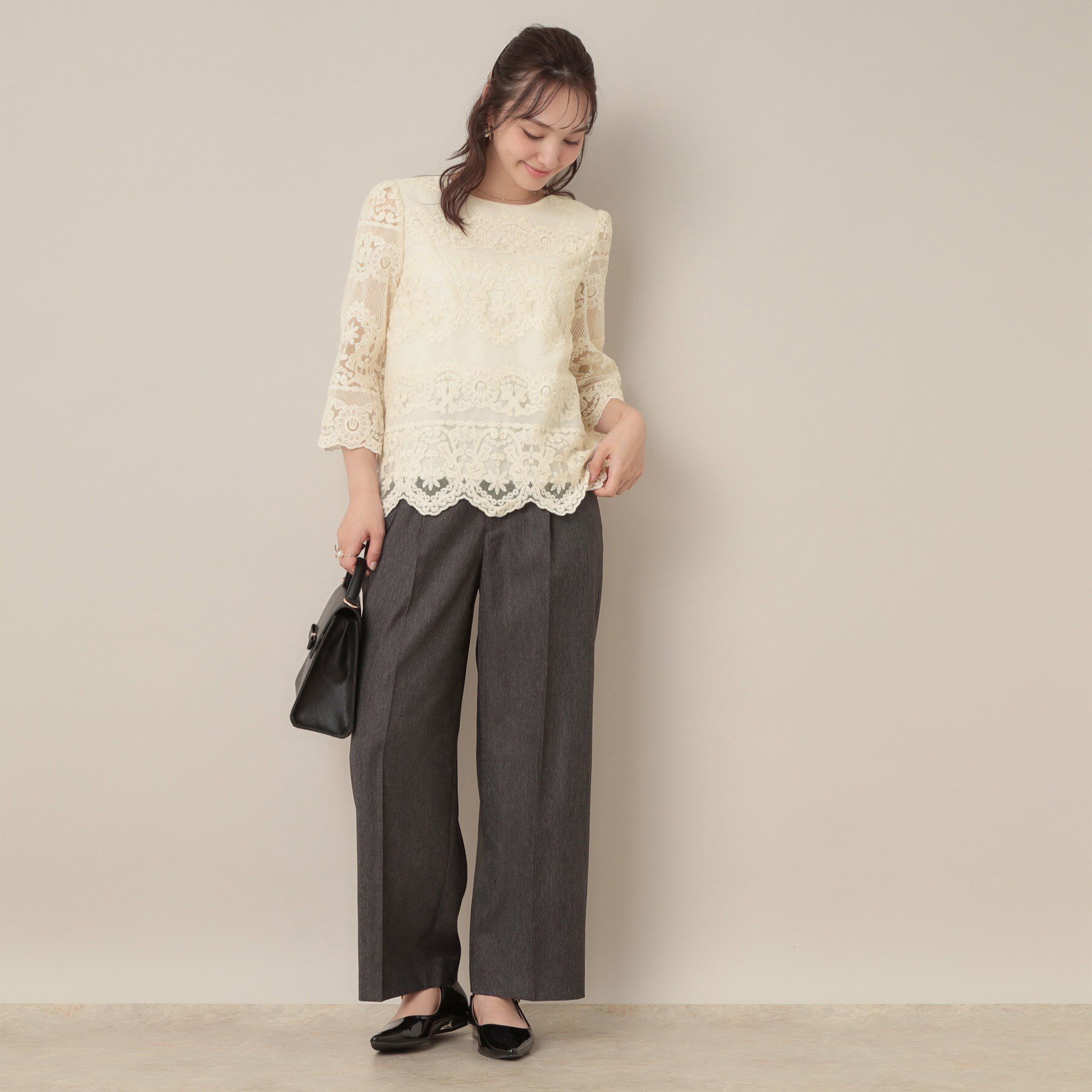 Couture broach「【一枚で着映える・高見え】刺繍レースフレアー袖ブラウス」|シャツ・ブラウス|