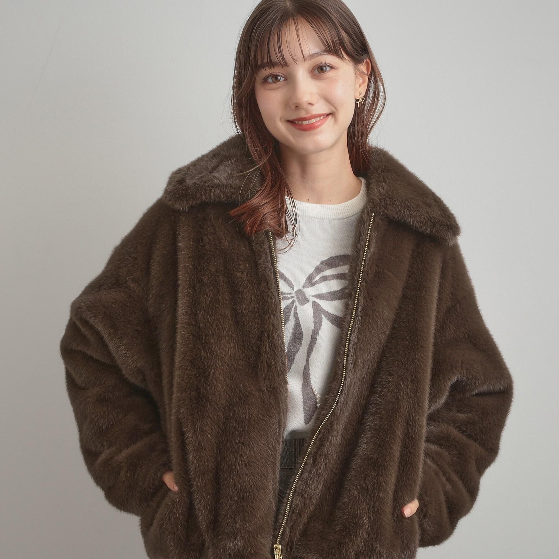 Couture broach「【ふわふわ・上品】ミンクフェイクファーアウター」|ブルゾン・スタジャン|