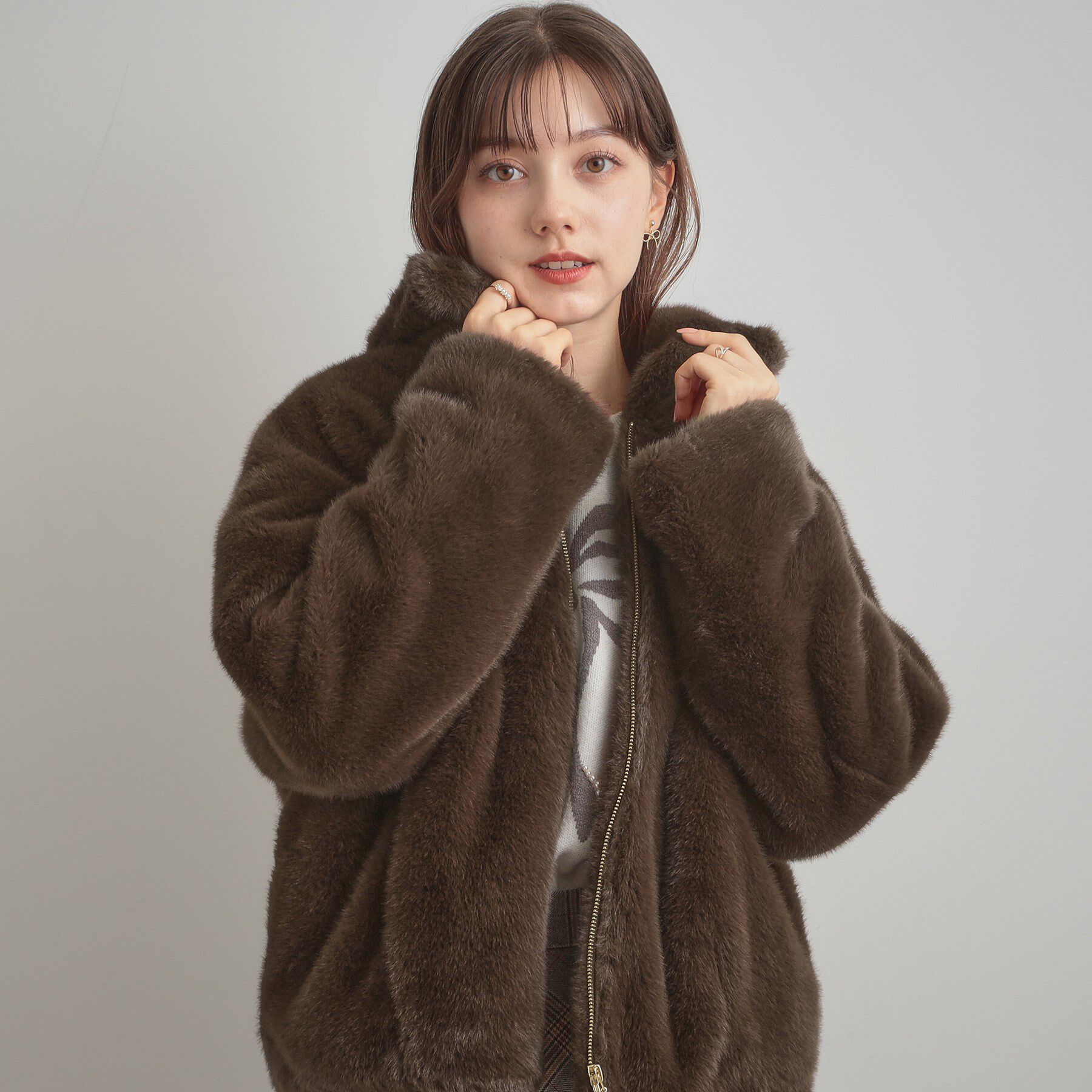 Couture broach「【ふわふわ・上品】ミンクフェイクファーアウター」|ブルゾン・スタジャン|