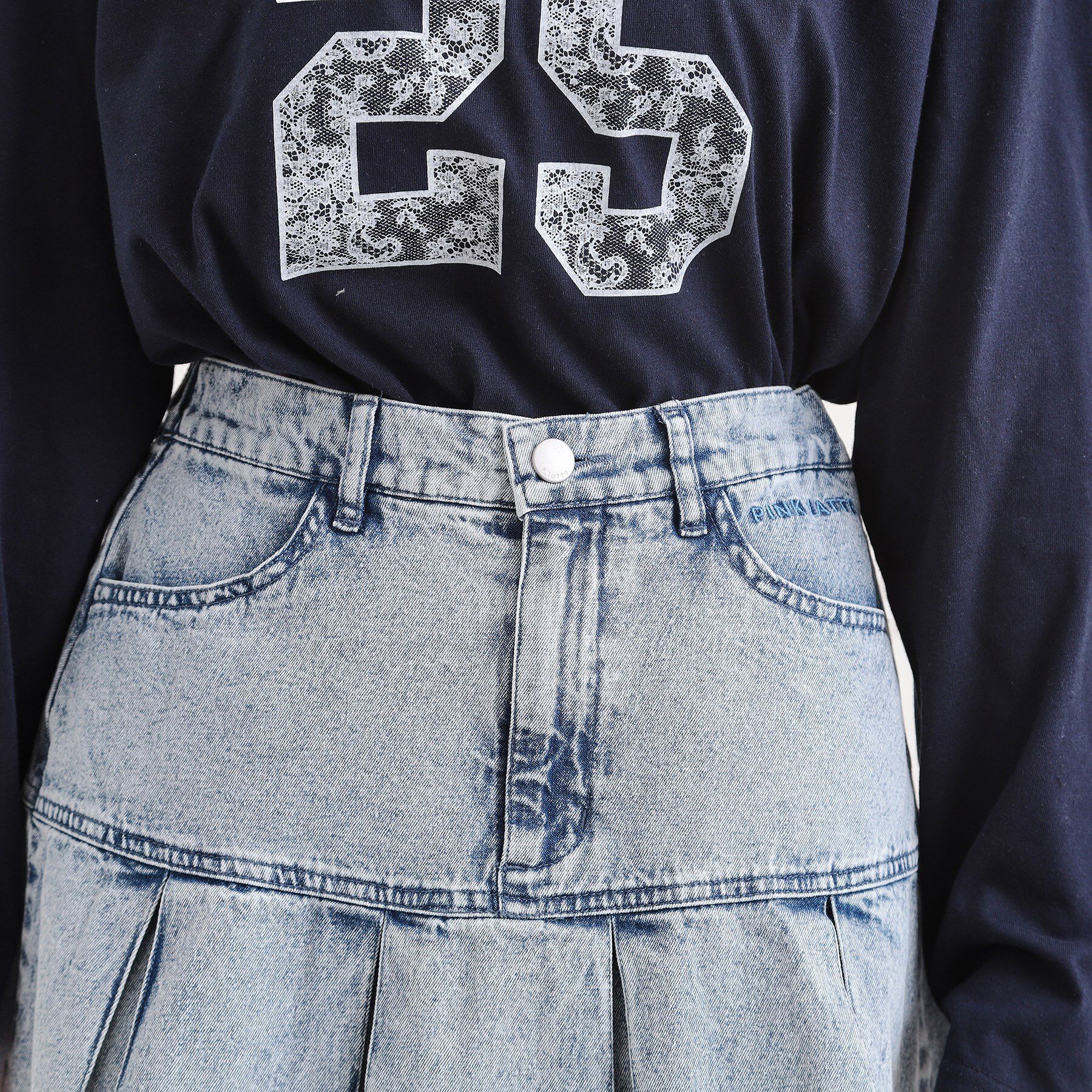 PINK-latte「デニム裾プリーツスカート」|スカート|