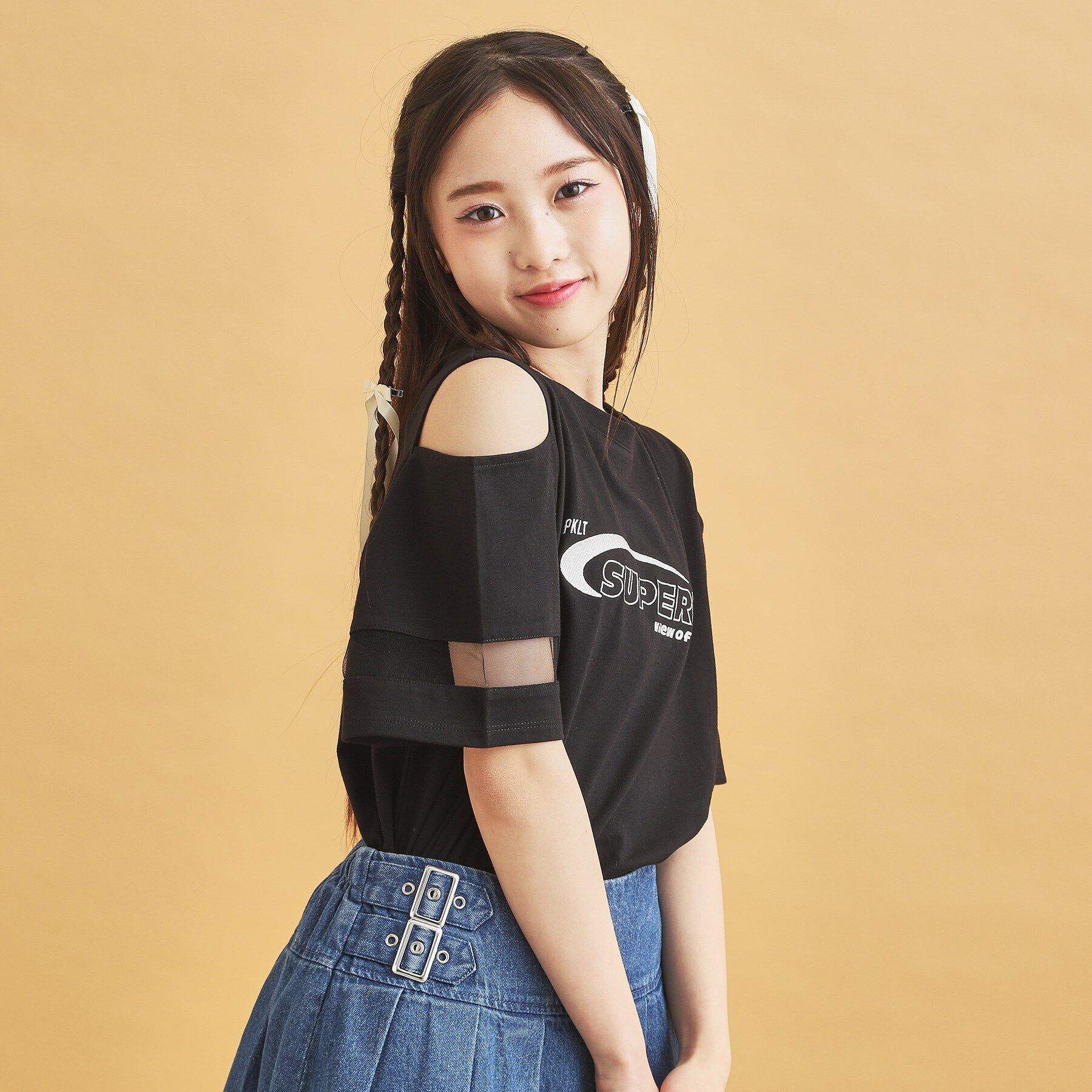 PINK-latte「チュール切替肩あきTシャツ」|Tシャツ・カットソー|