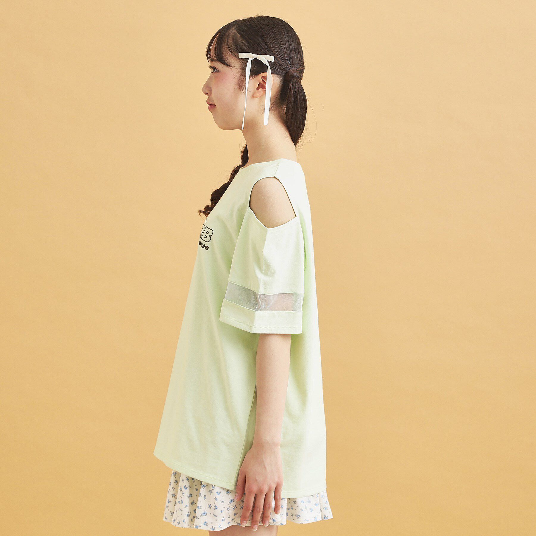 PINK-latte「チュール切替肩あきTシャツ」|Tシャツ・カットソー|