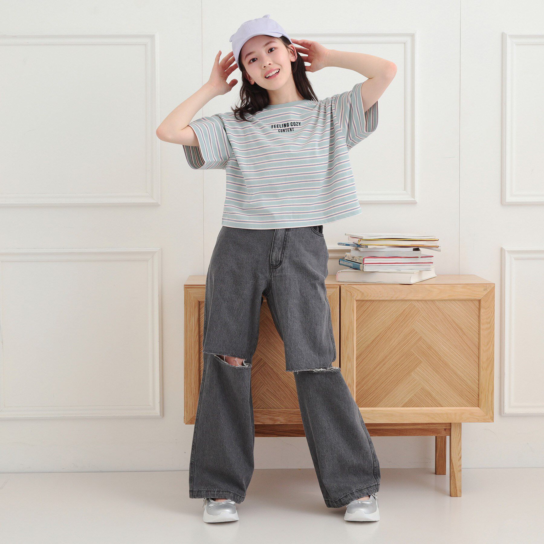 PINK-latte「クロップドボーダーTシャツ」|Tシャツ・カットソー|