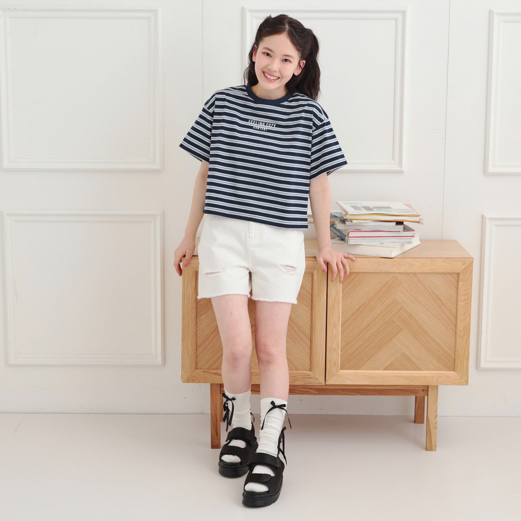 PINK-latte「クロップドボーダーTシャツ」|Tシャツ・カットソー|