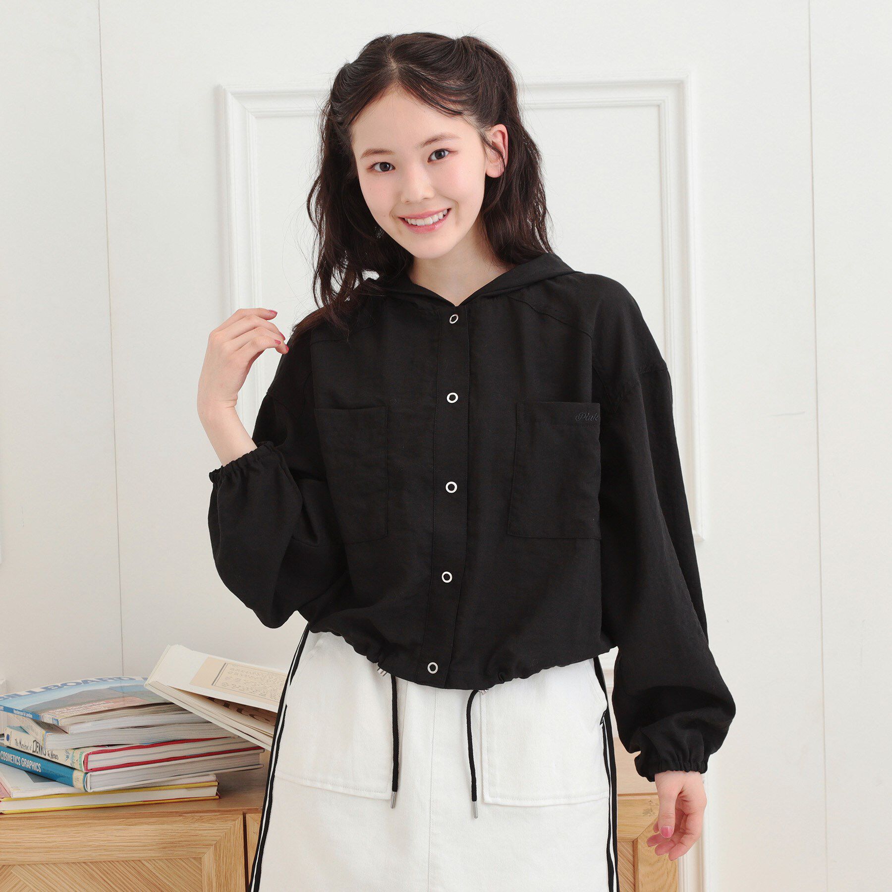 PINK-latte「ショート丈ブルゾン」|ブルゾン・スタジャン|ブラック(019)