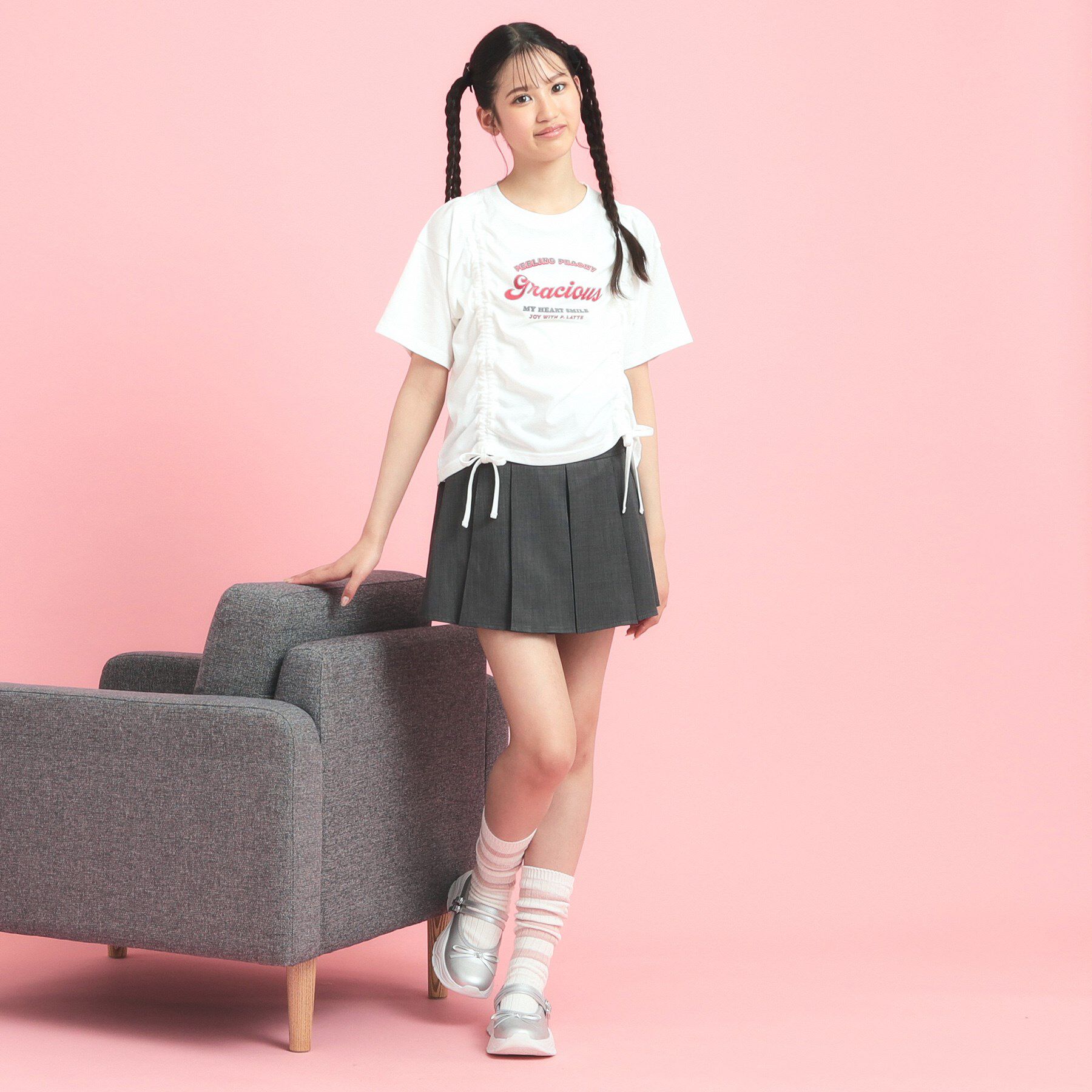 PINK-latte「フロントドロストリボンTシャツ」|Tシャツ・カットソー|