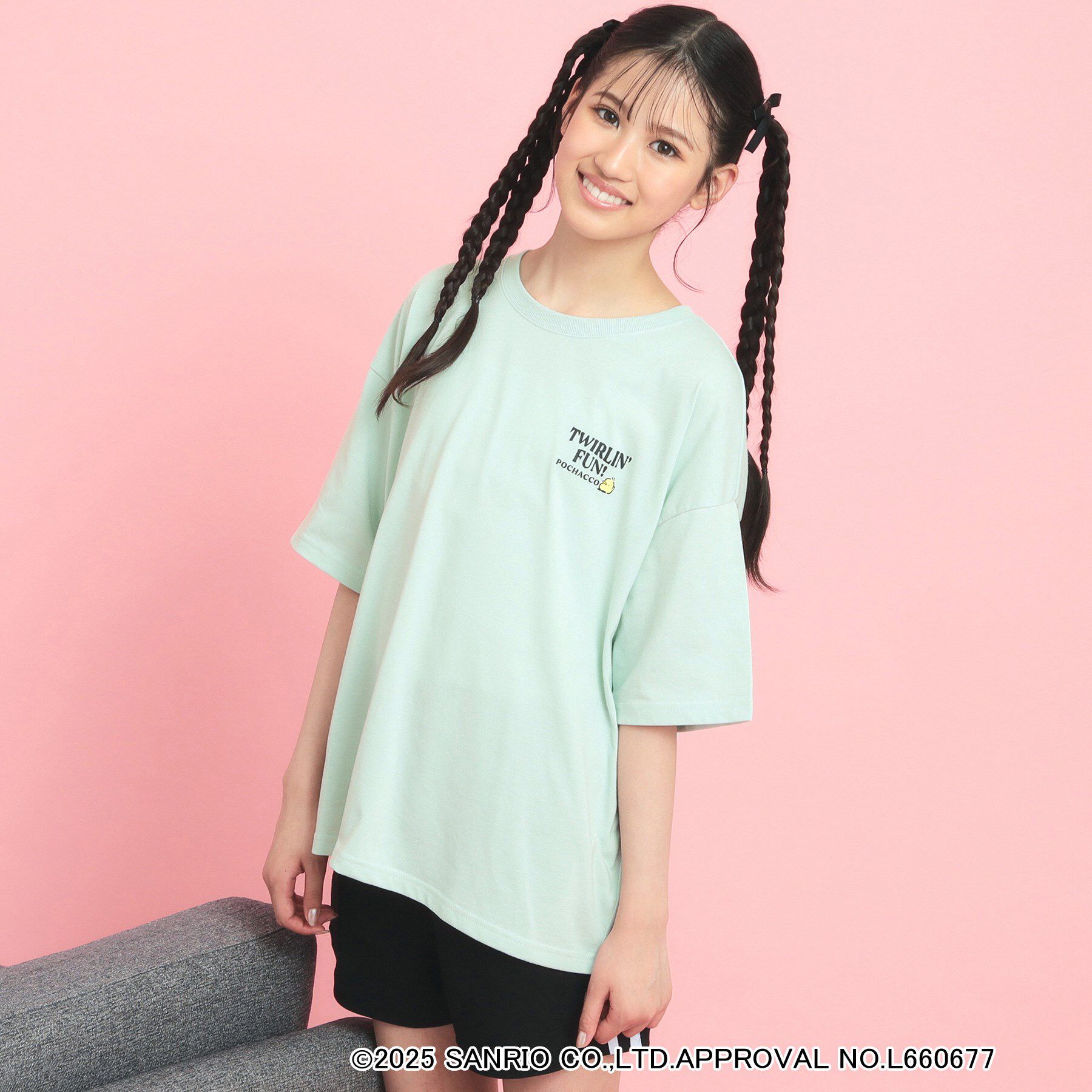PINK-latte「【サンリオキャラクターズコラボ】バックロゴビッグTシャツ」|Tシャツ・カットソー|ミントグリーン(02