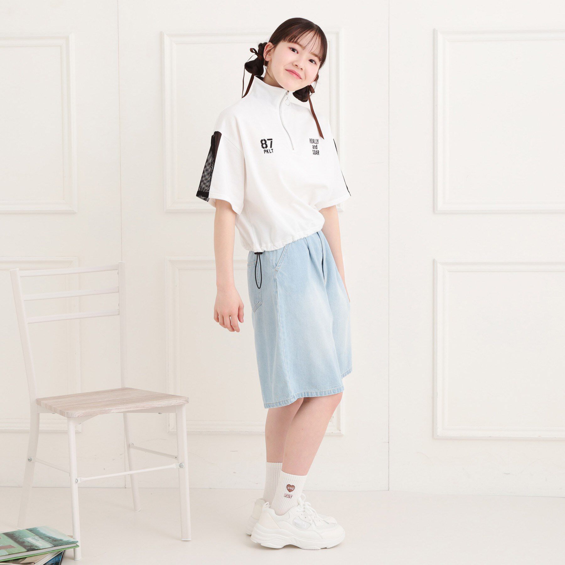 PINK-latte「メッシュ切替ハーフジッププルオーバー」|Tシャツ・カットソー|