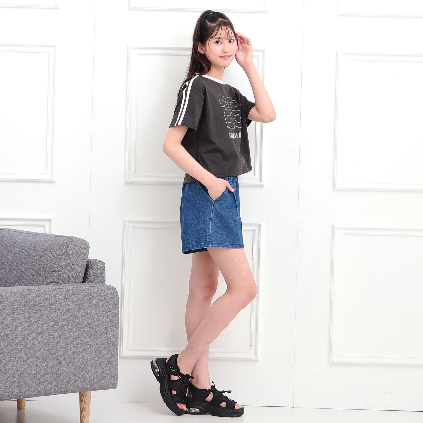 PINK-latte「ラインストーンナンバリングTシャツ」|Tシャツ・カットソー|