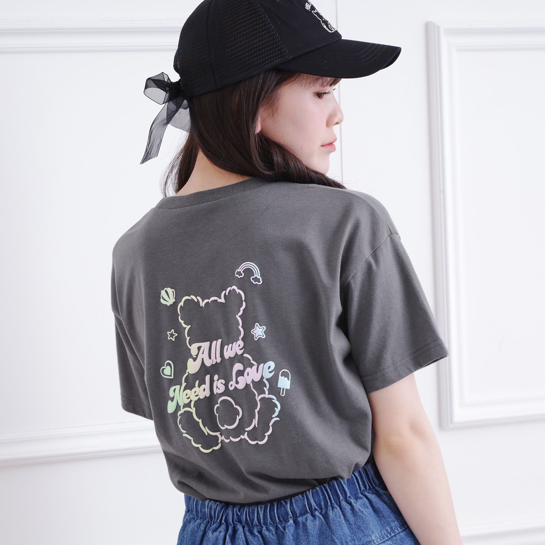 PINK-latte「グラデーションくまちゃん発砲ビッグTシャツ」|Tシャツ・カットソー|チャコールグレー(0