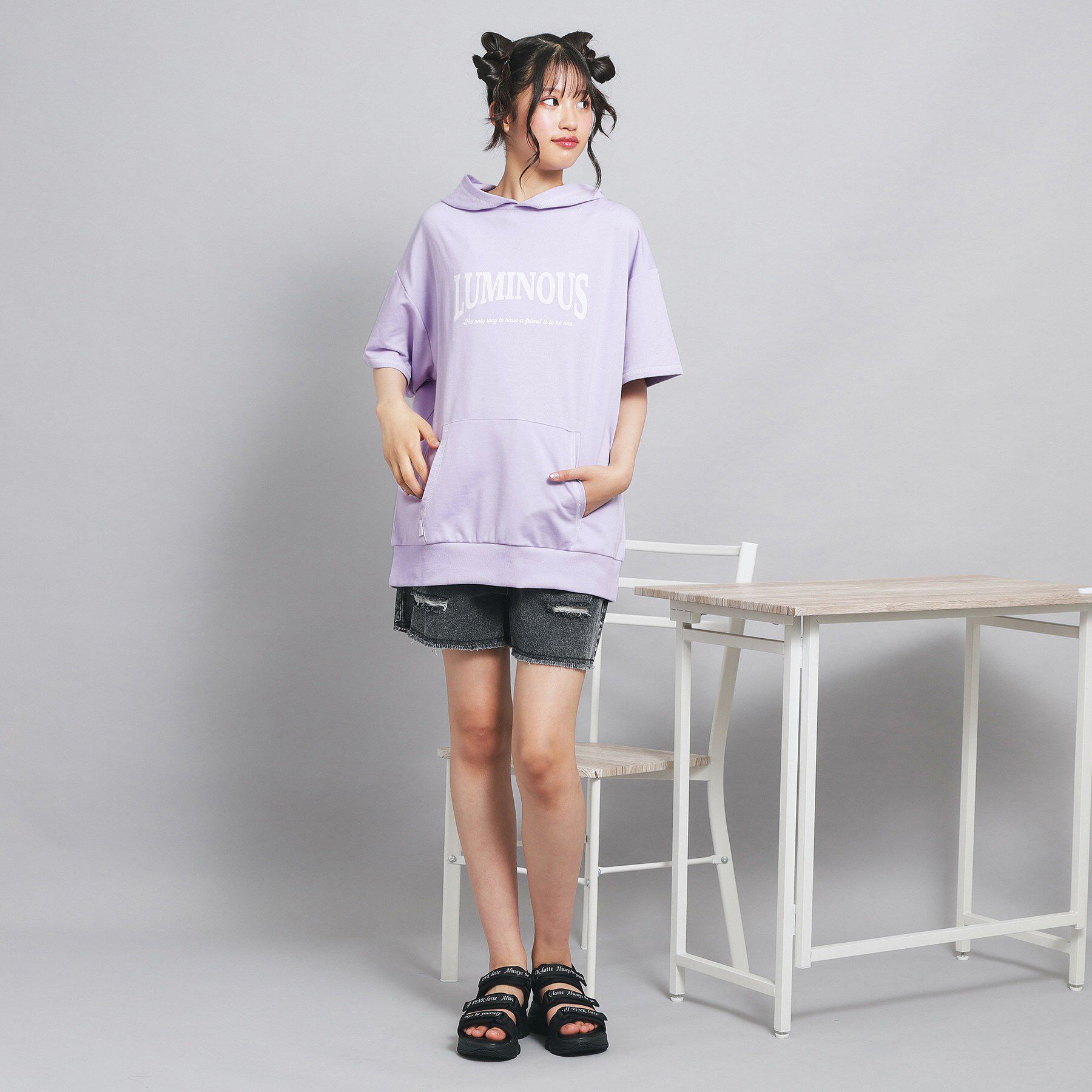 PINK-latte「配色ステッチパーカチュニック」|パーカー|