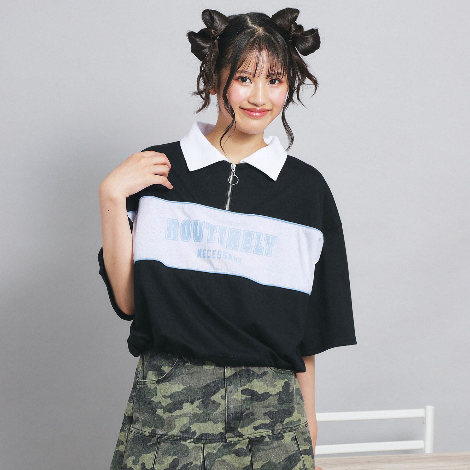 PINK-latte「配色パイピング切り替え衿付きトップス」|Tシャツ・カットソー|