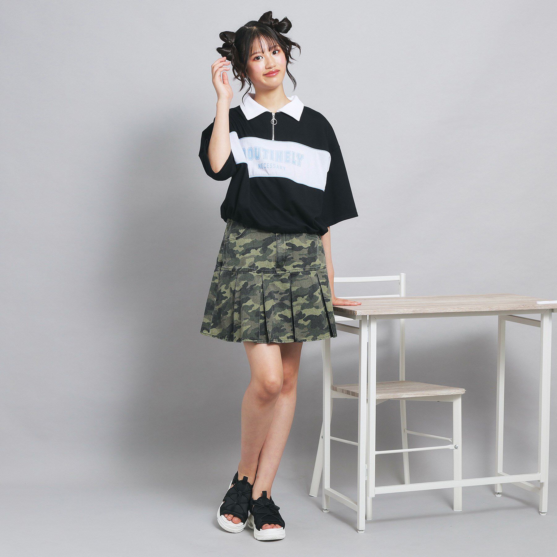 PINK-latte「配色パイピング切り替え衿付きトップス」|Tシャツ・カットソー|