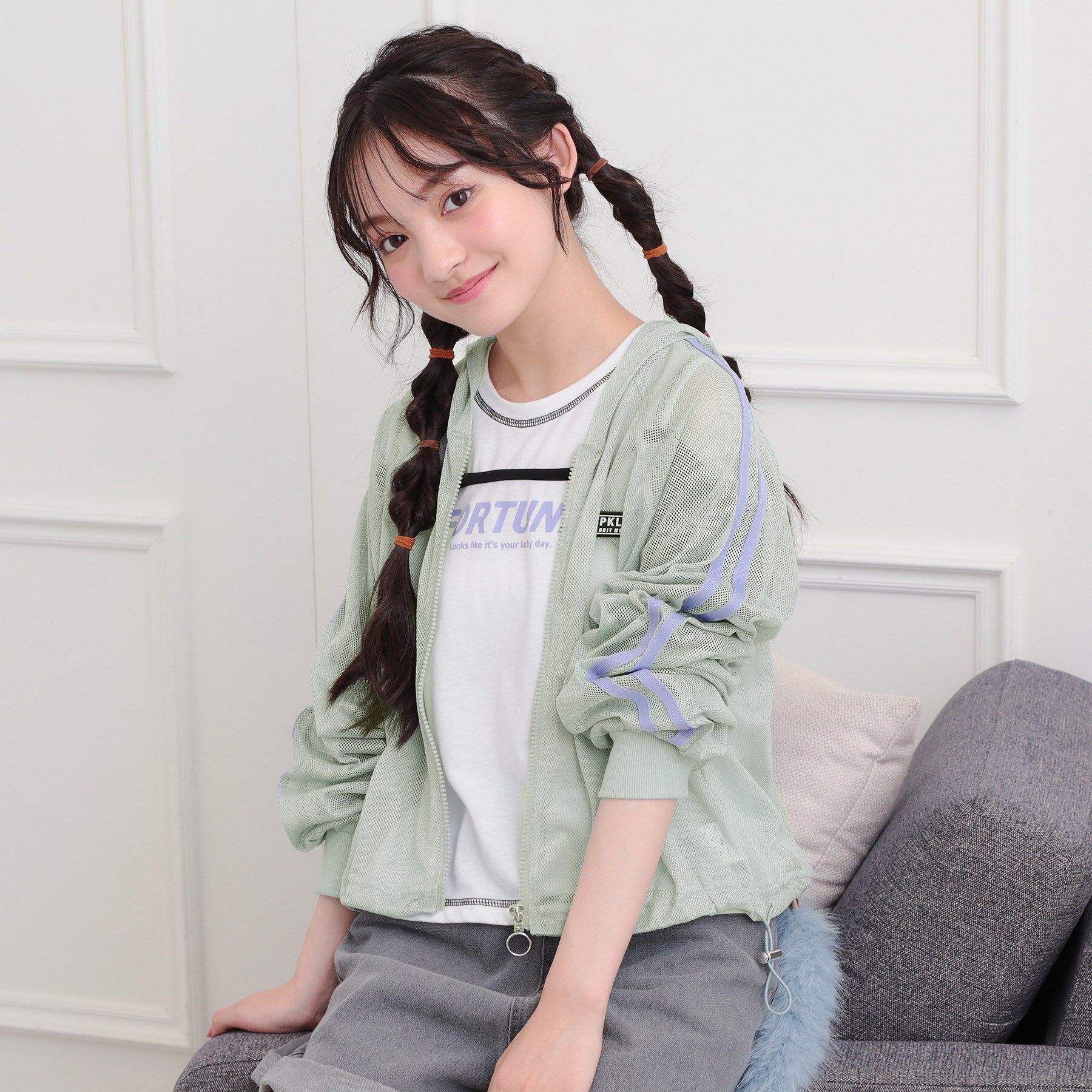 PINK-latte「メッシュラインジップパーカ」|パーカー|グリーン(011)