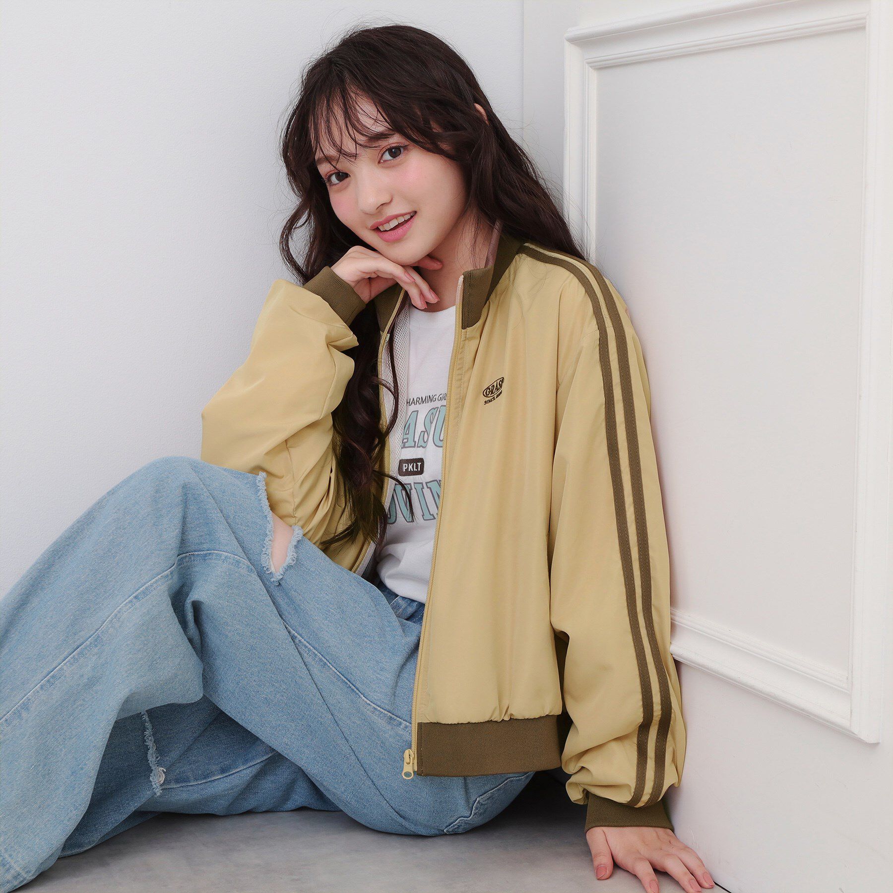 PINK-latte「ライントラックジャケット」|ブルゾン・スタジャン|