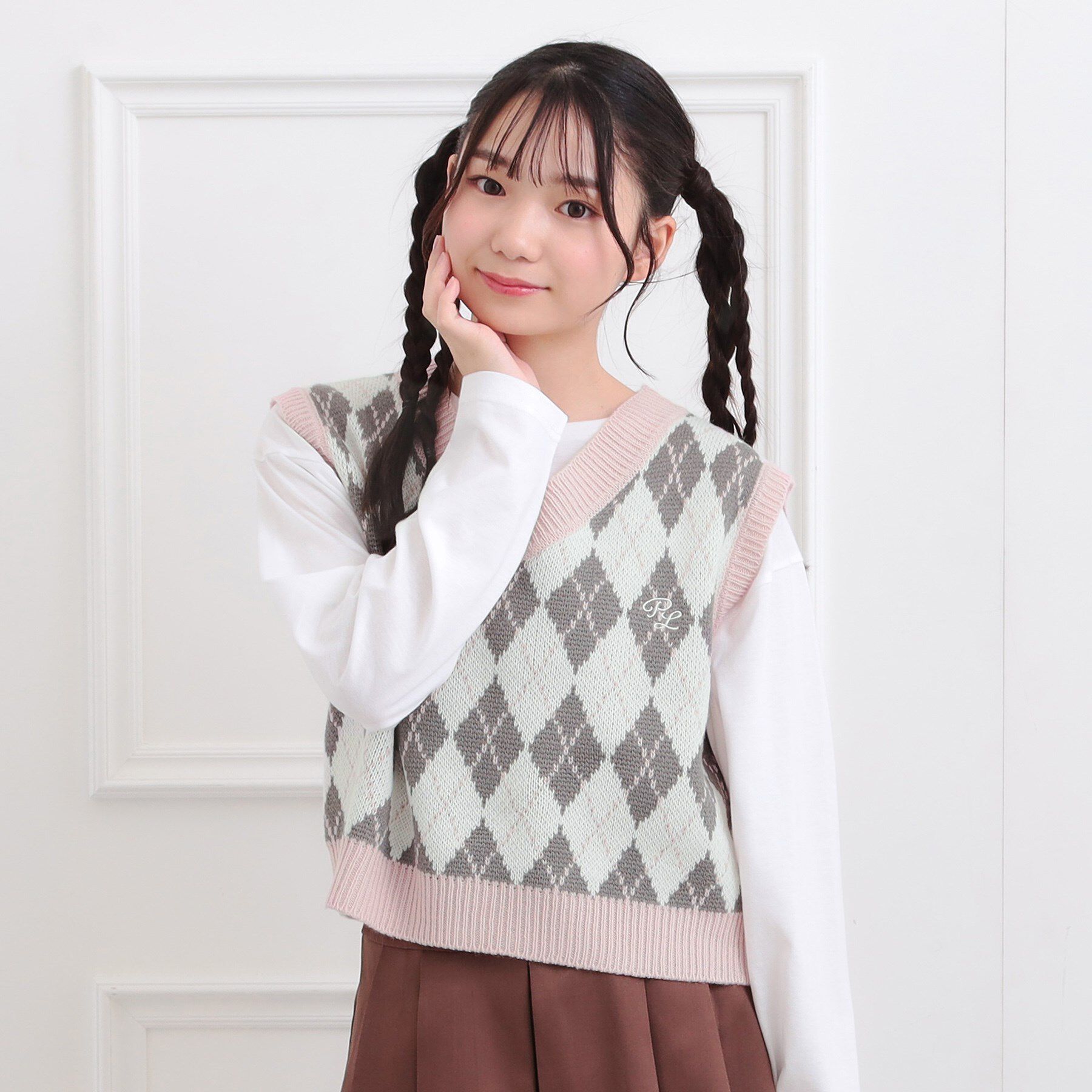 PINK-latte「【セットアイテム】ニットベスト＋ロンT」|ベスト・ジレ|