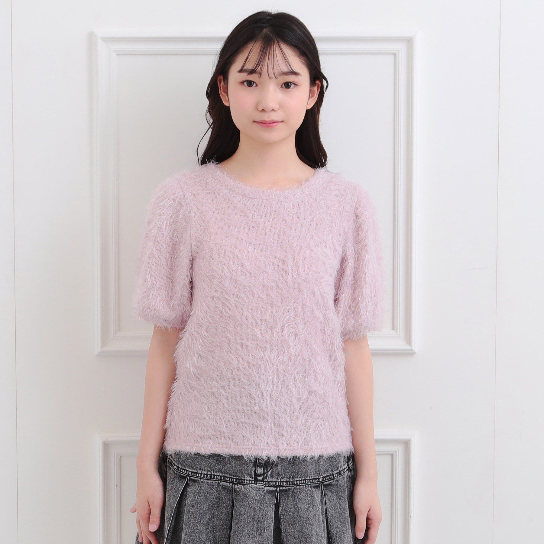 PINK-latte「ふわふわパフスリーブ半袖トップス」|ニット・セーター|