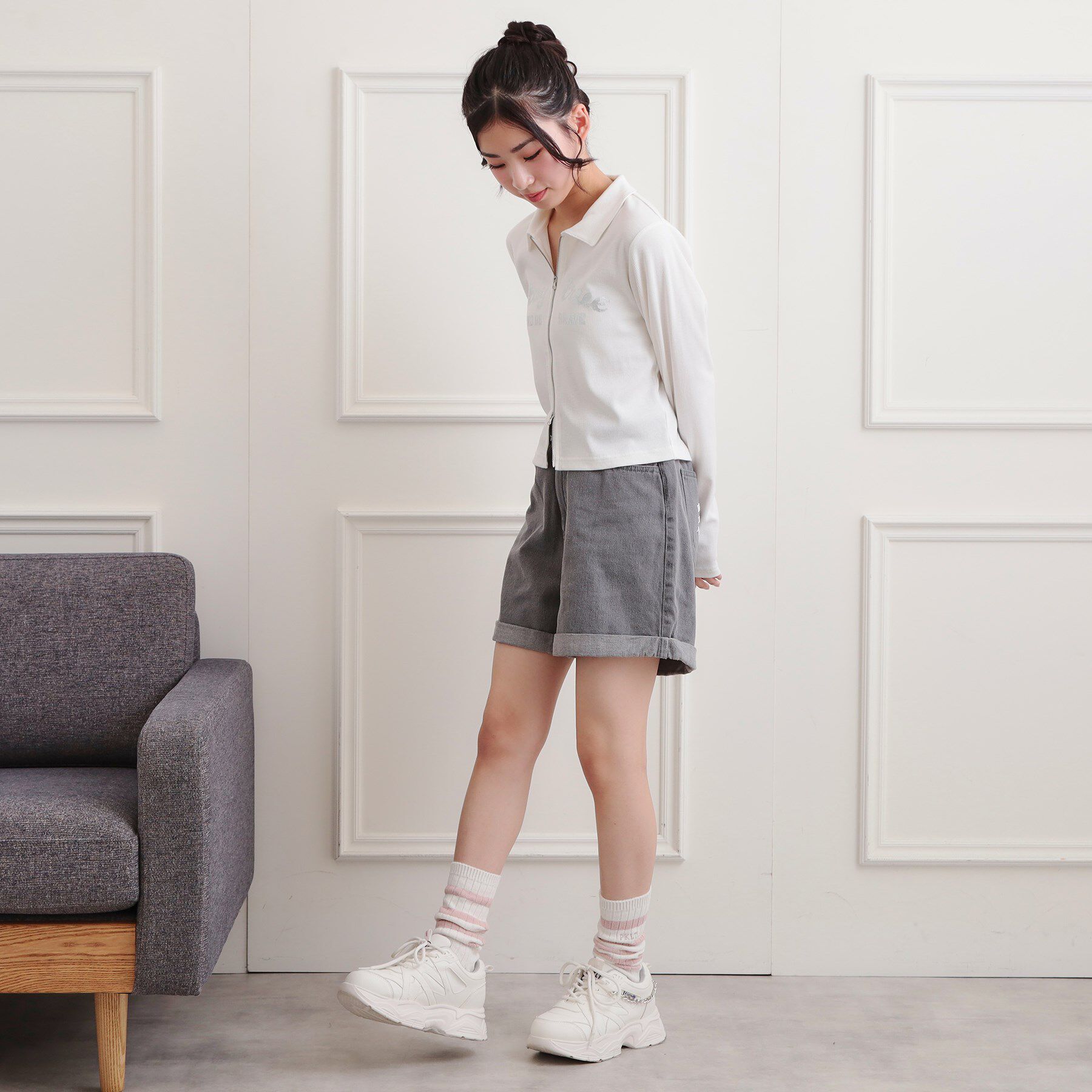 PINK-latte「衿付きダブルジップテレコ」|Tシャツ・カットソー|