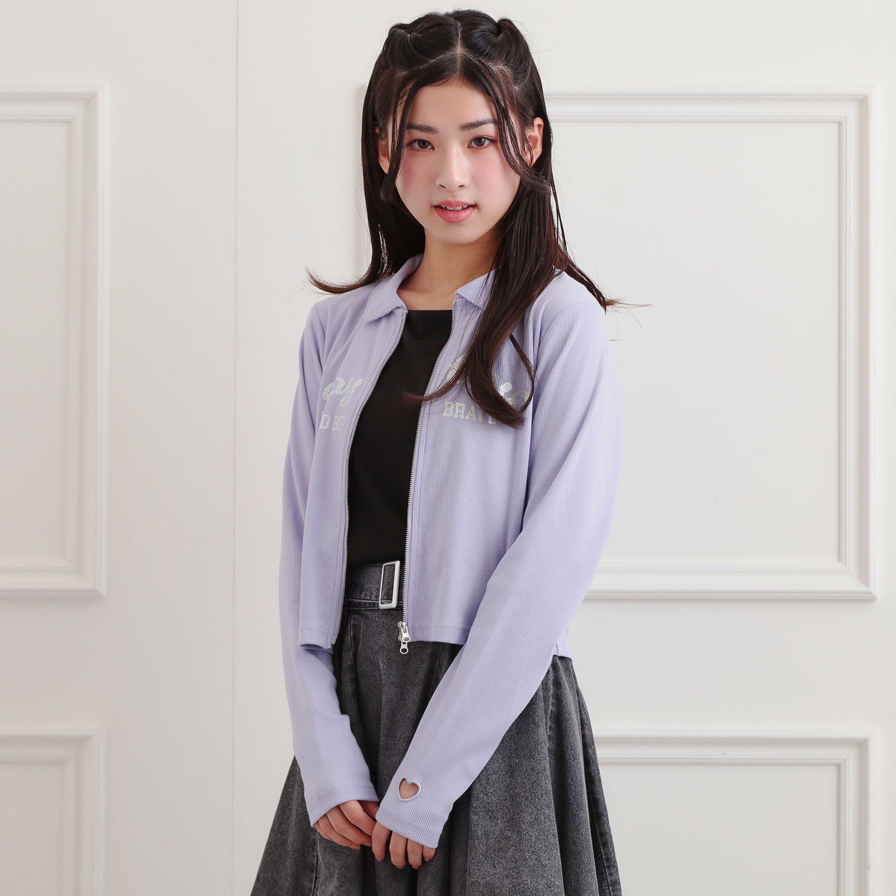 PINK-latte「衿付きダブルジップテレコ」|Tシャツ・カットソー|ラベンダー(080)