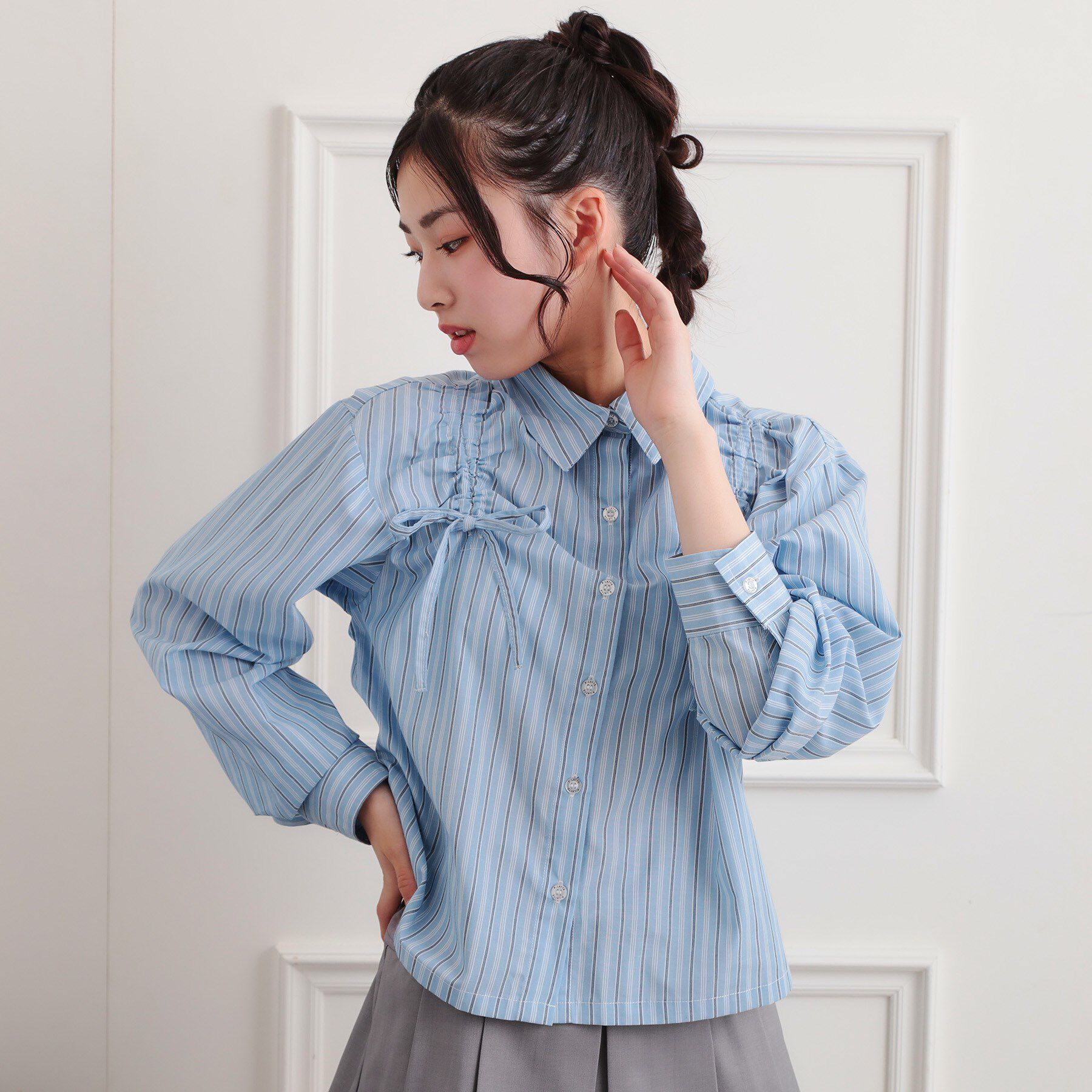 PINK-latte「ショルダードロストリボンシャツ」|シャツ・ブラウス|