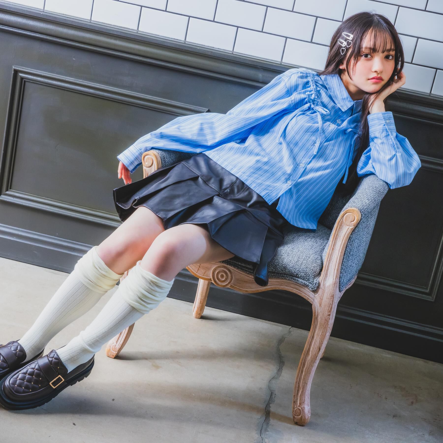 PINK-latte「ショルダードロストリボンシャツ」|シャツ・ブラウス|