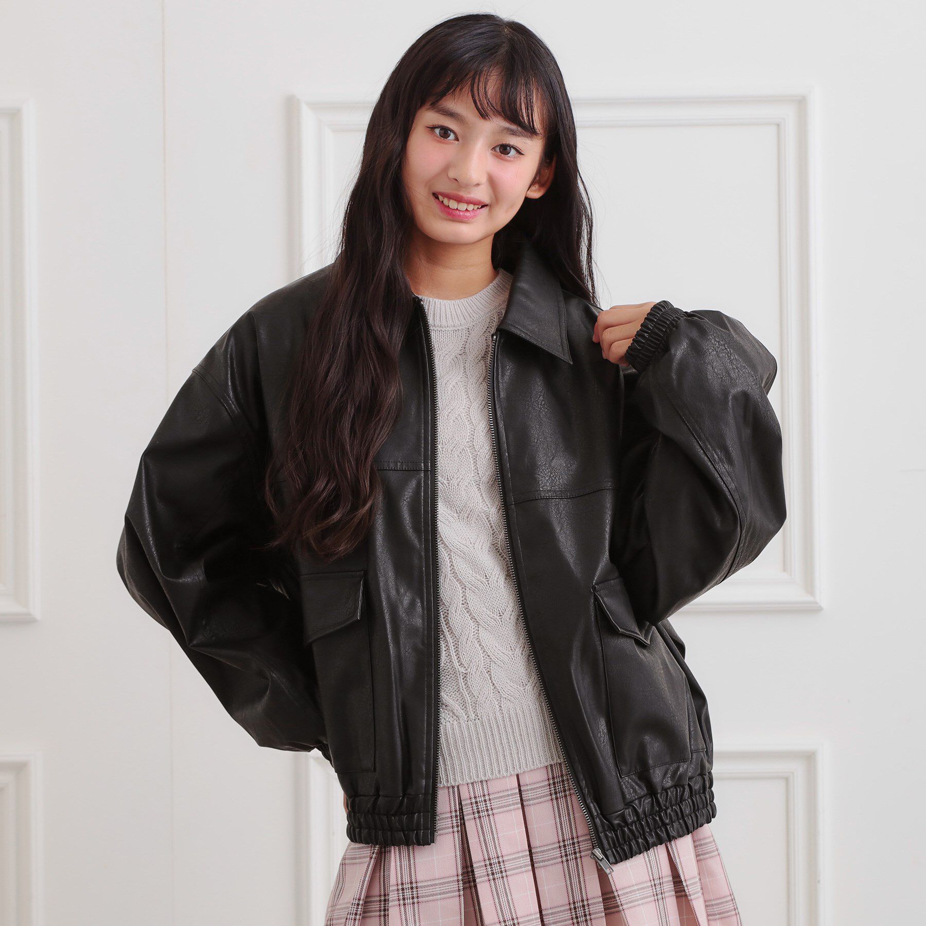 PINK-latte「合成皮革ブルゾン」|ブルゾン・スタジャン|
