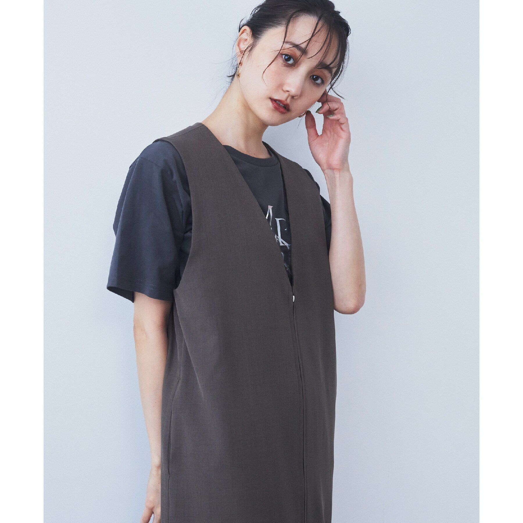 THE SHOP TK「【ワンピースにジレにスタイル変化】フロントZIPジャスカ/洗える」|ワンピース|