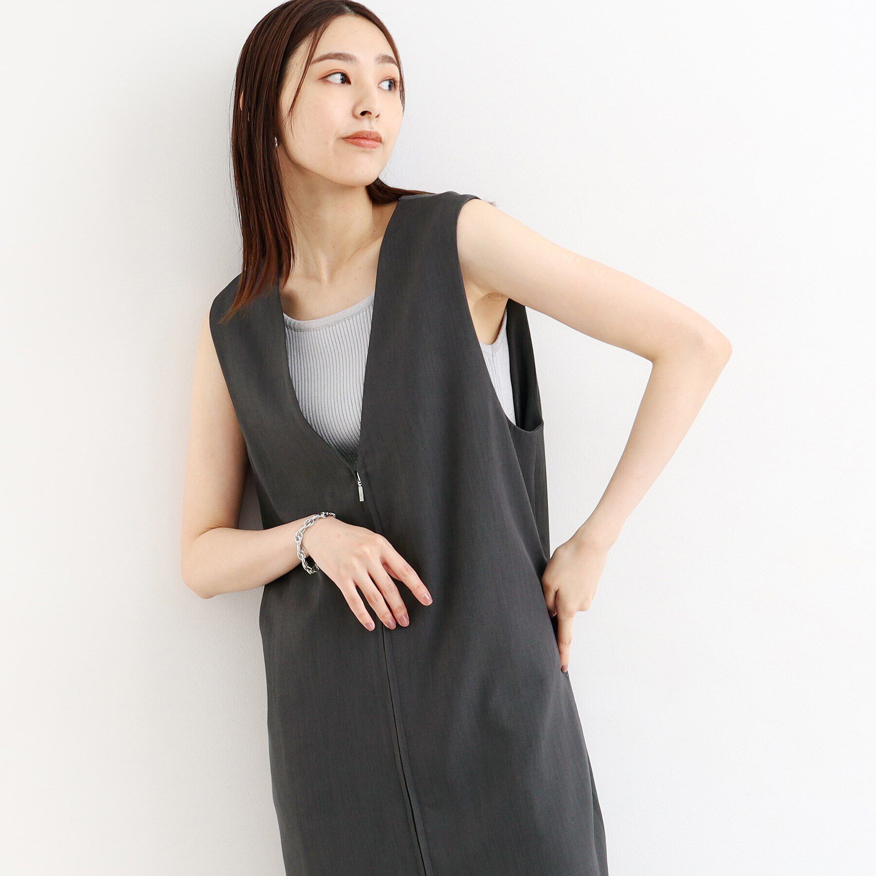 THE SHOP TK「【ワンピースにジレにスタイル変化】フロントZIPジャスカ/洗える」|ワンピース|