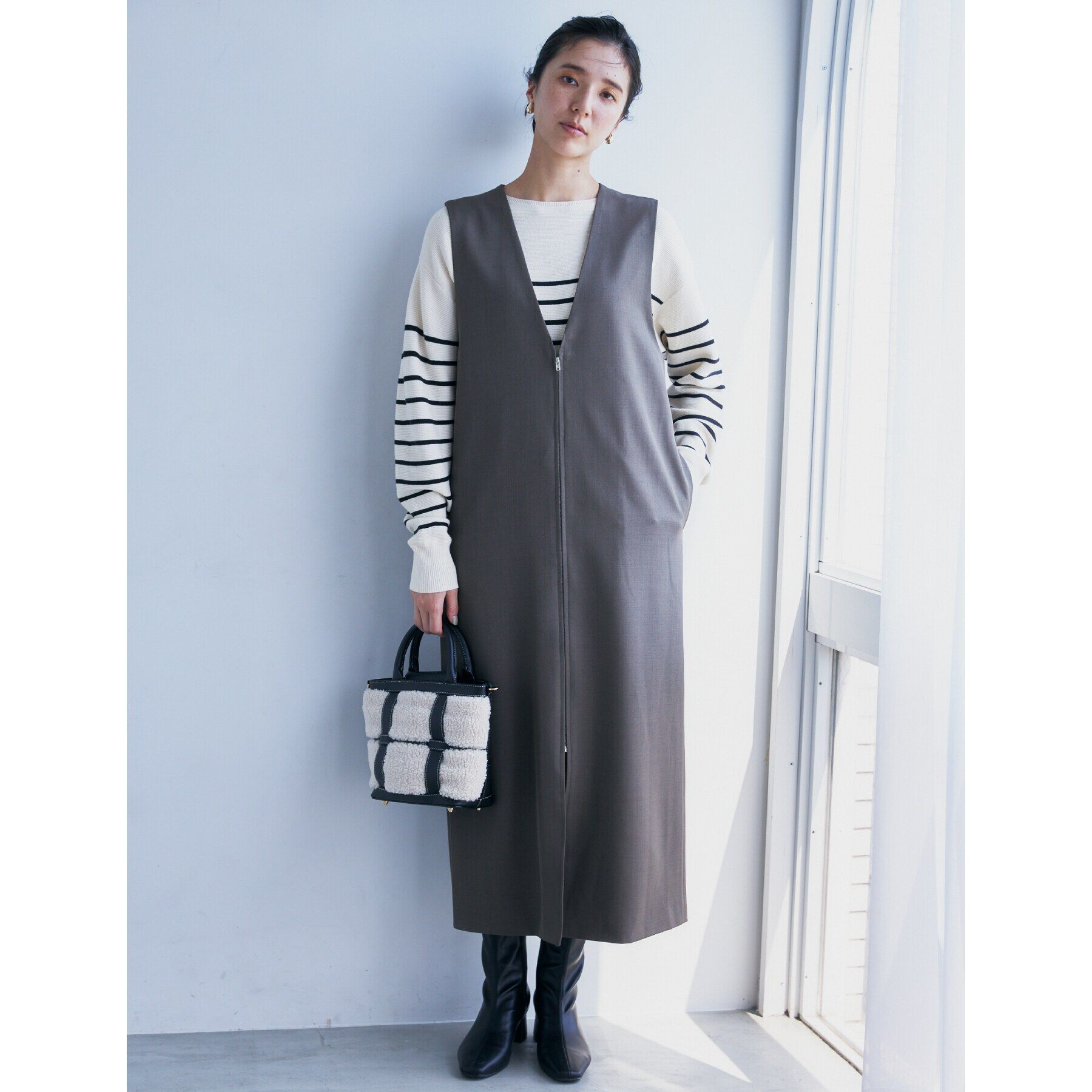 THE SHOP TK「【ワンピースにジレにスタイル変化】フロントZIPジャスカ/洗える」|ワンピース|