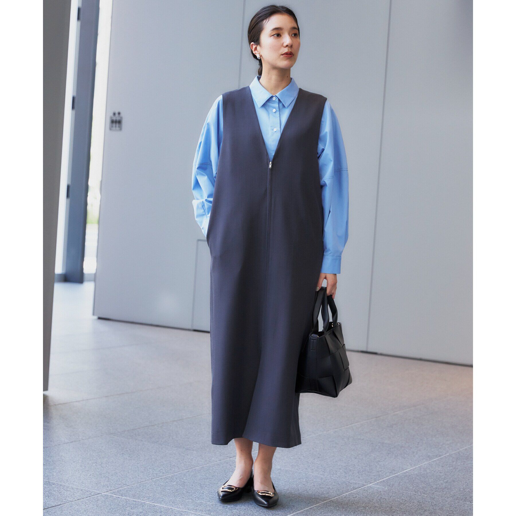 THE SHOP TK「【ワンピースにジレにスタイル変化】フロントZIPジャスカ/洗える」|ワンピース|