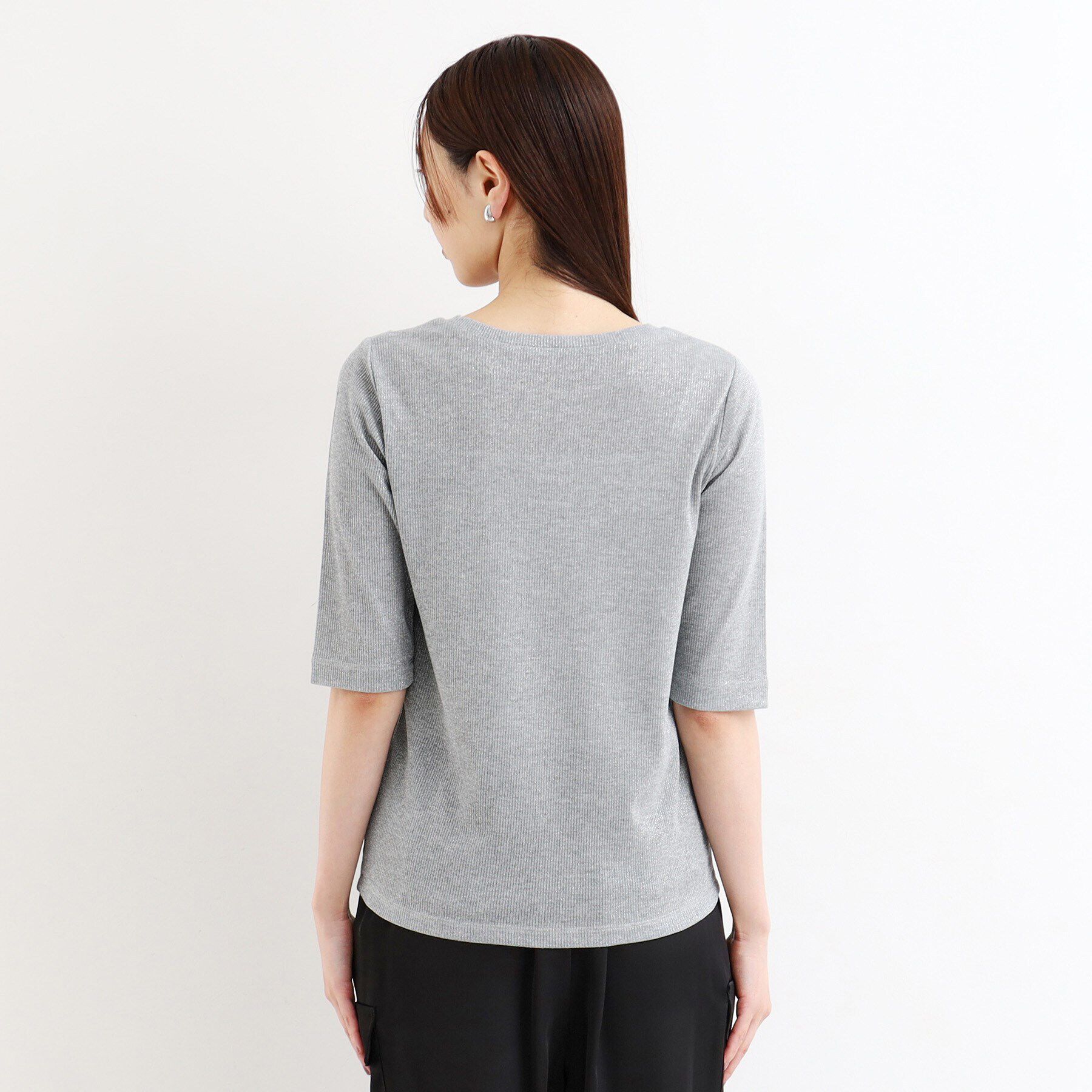 THE SHOP TK「【腕周りカバー】５分袖スリットラメ/洗える」|Tシャツ・カットソー|