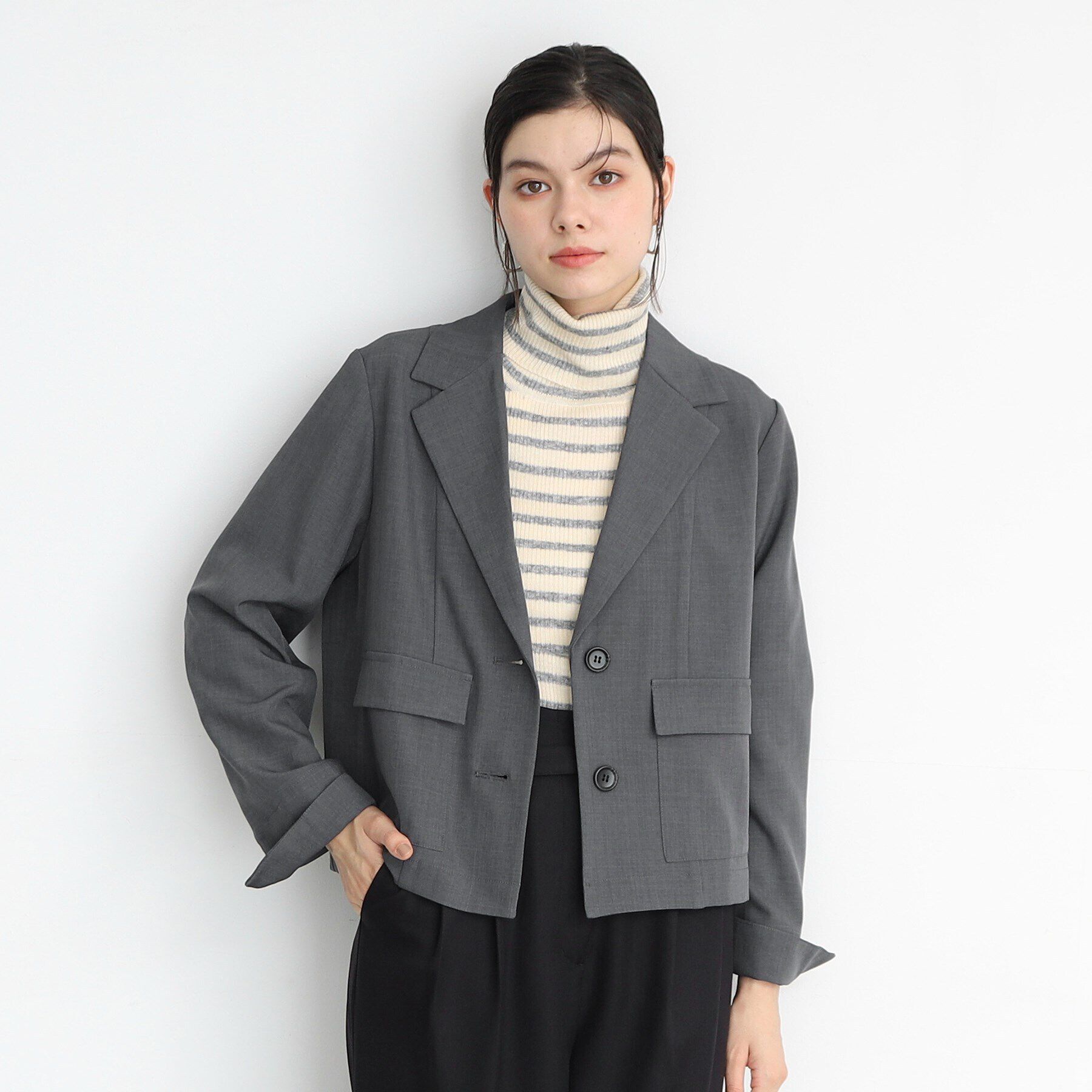 THE SHOP TK「【軽い/洗える/セットアップ可】フラップポケットショートジャケット」|テーラードジャケット|