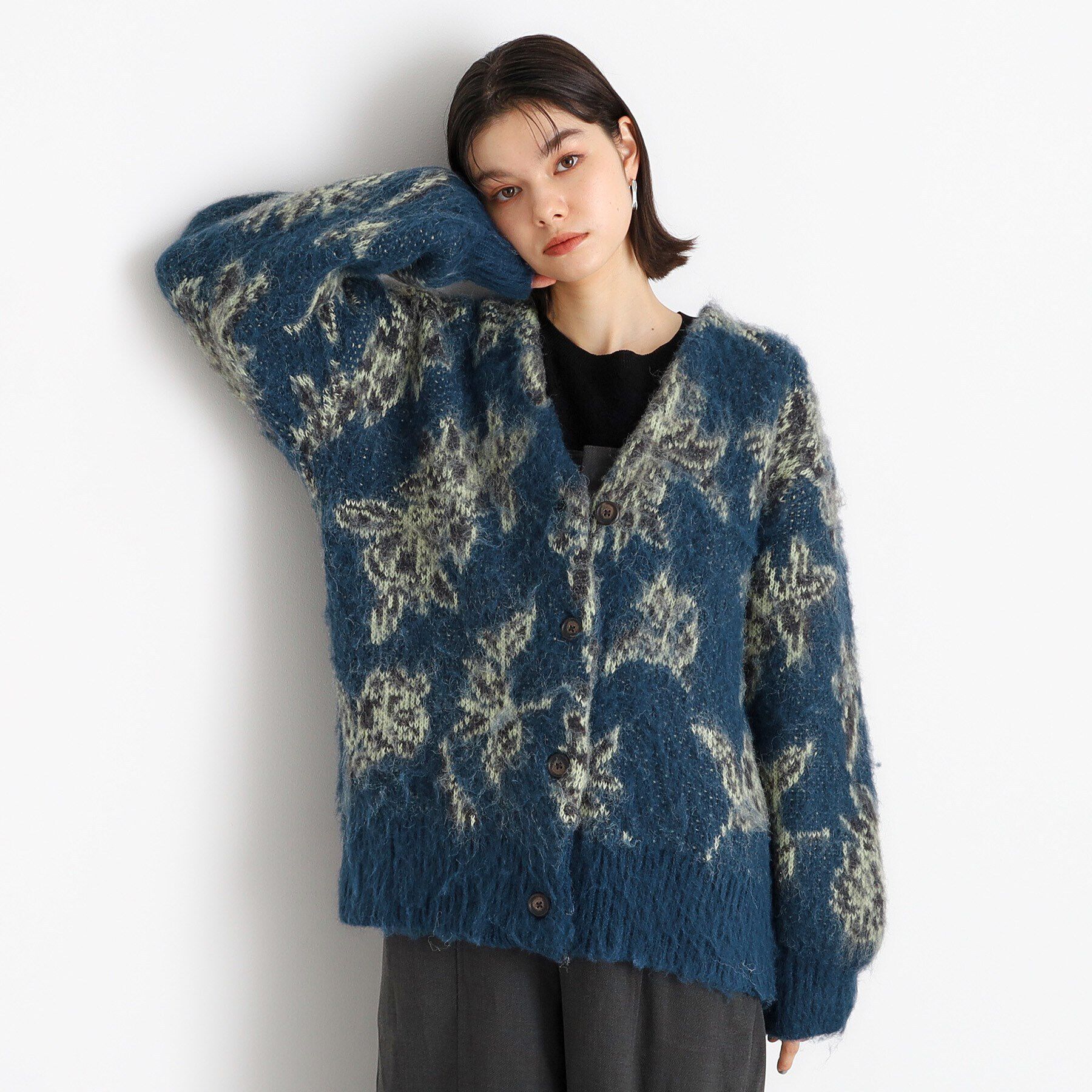 THE SHOP TK「【洗えるライトアウター】フラワージャカードカーディガン」|カーディガン|ブルーグリーン(59