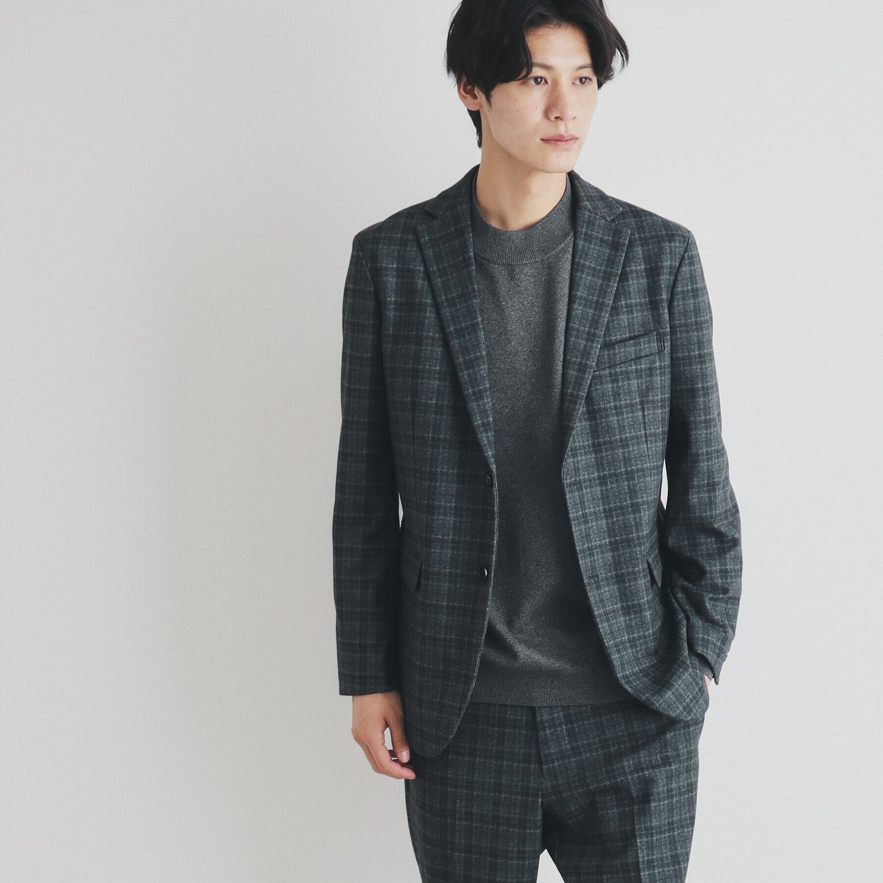 THE SHOP TK「起毛TRジャージジャケット　【セットアップ可/ビジネス対応/ストレッチ】」|テーラードジャケット|チャコールグレー(2