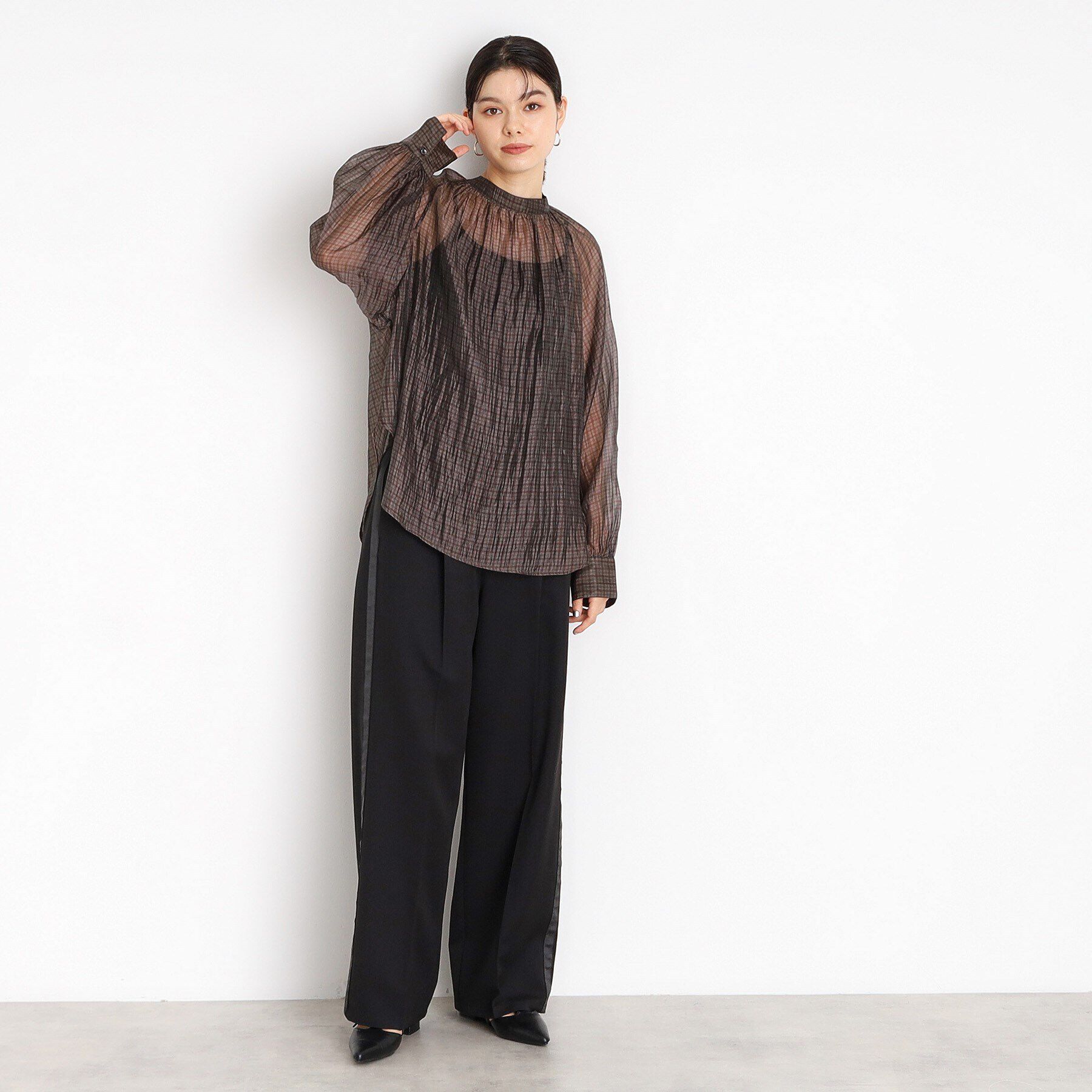 THE SHOP TK「シアーチェックプリントブラウス」|シャツ・ブラウス|