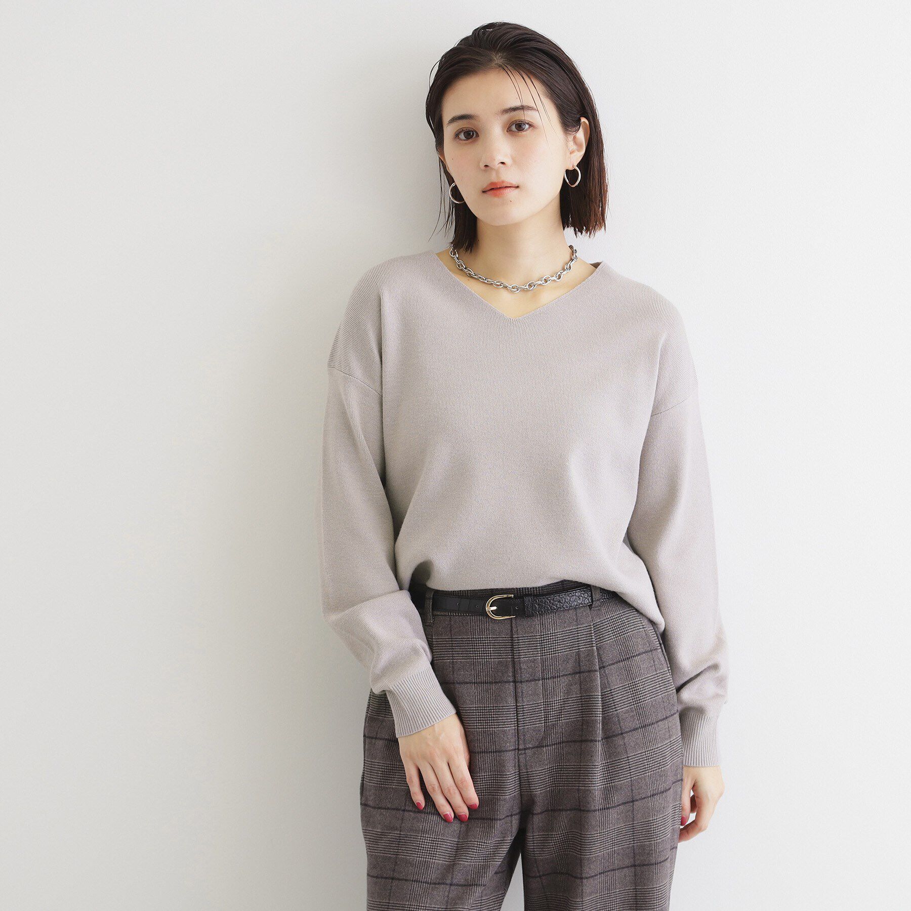 THE SHOP TK「【毛玉になりにくい／静電気防止】Vネックニット／洗える」|ニット・セーター|グレー(012)