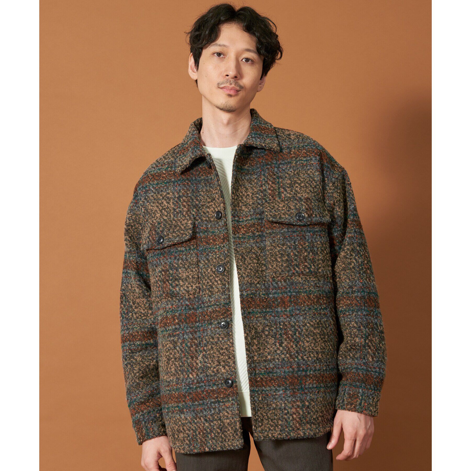 THE SHOP TK「チェック柄ツイードライクCPOジャケット」|ブルゾン・スタジャン|ブラウン(543)