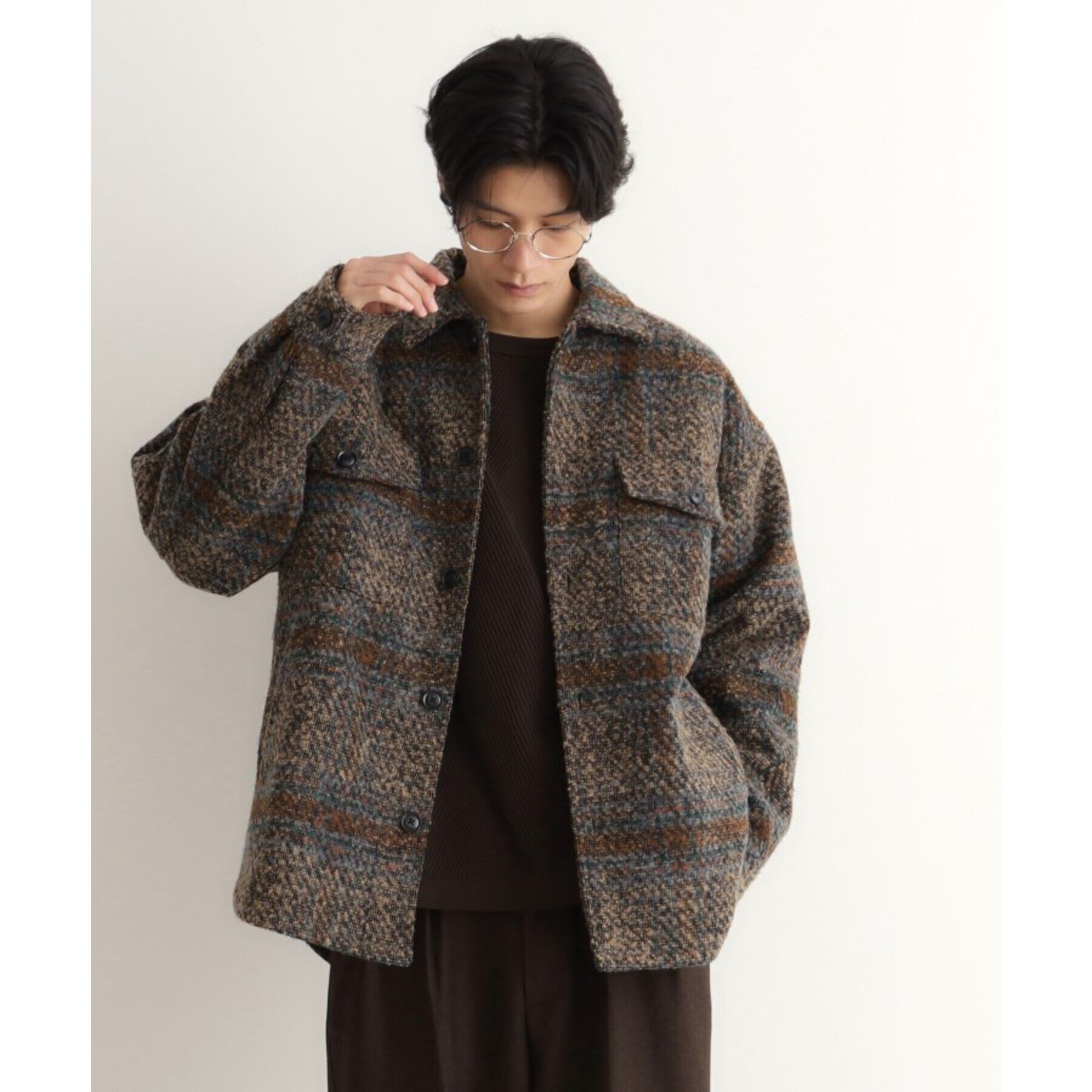 THE SHOP TK「チェック柄ツイードライクCPOジャケット」|ブルゾン・スタジャン|