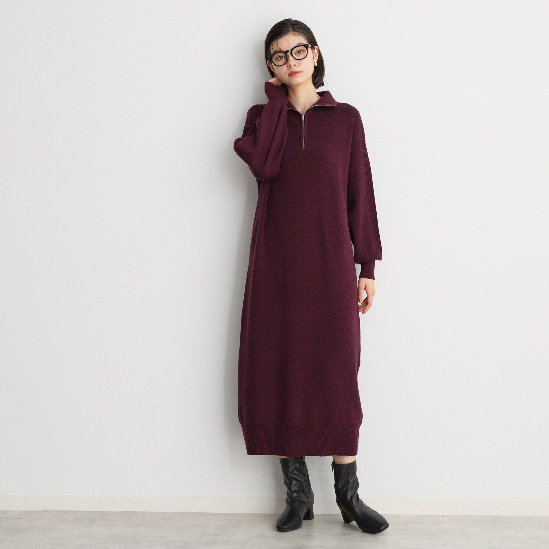THE SHOP TK「【毛玉になりにくい/静電気防止】ハーフジップワンピース/洗える」|ワンピース|ボルドー(064)