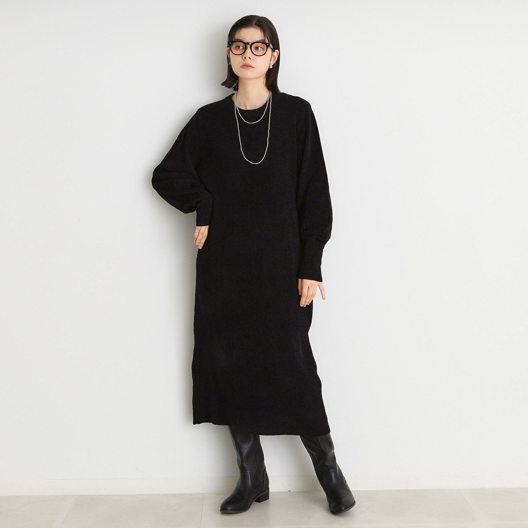 THE SHOP TK「ベロア風モールニットワンピース」|ワンピース|ブラック(019)