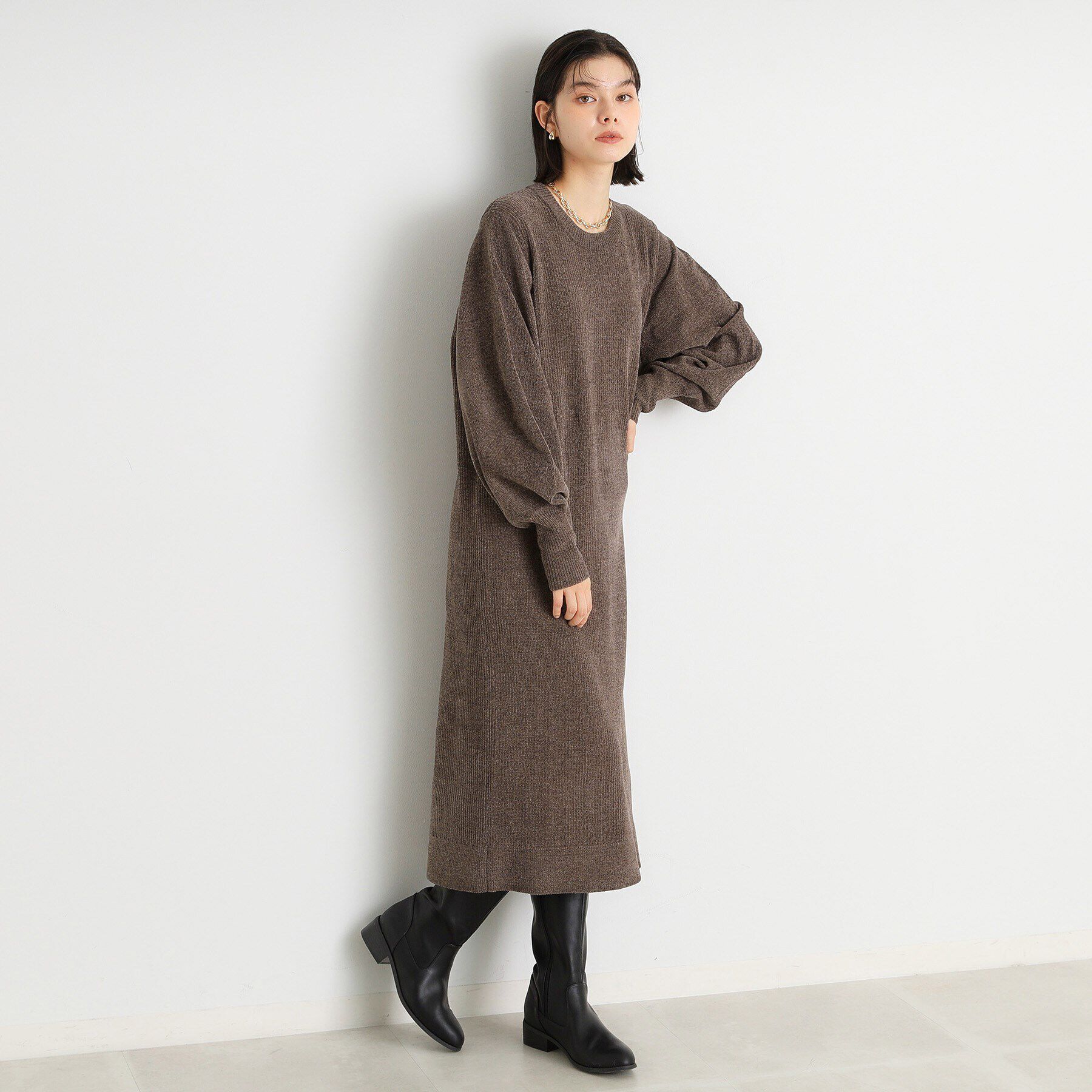 THE SHOP TK「ベロア風モールニットワンピース」|ワンピース|